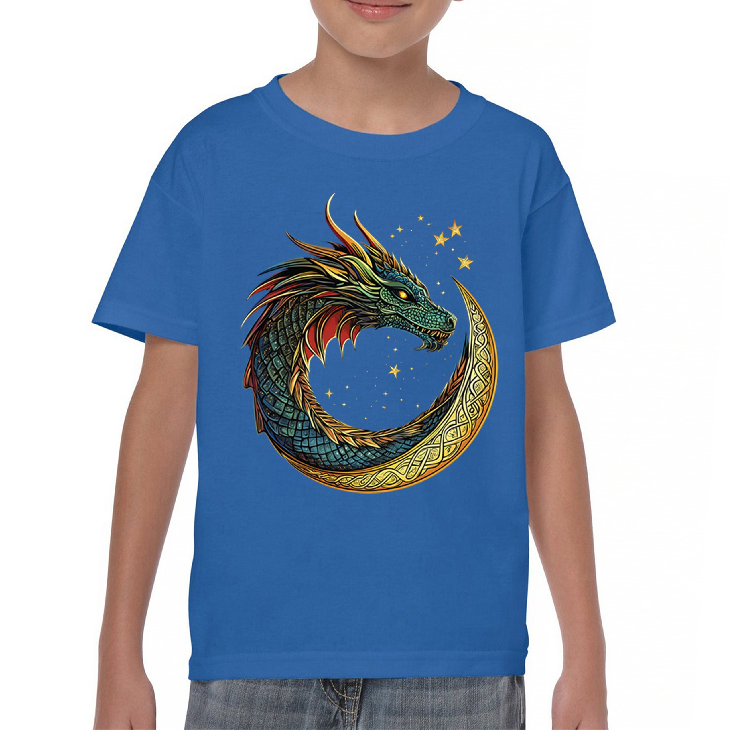 Celtic Moon Dragon Youth T-shirt Mystical Serpent Spiritual Fantasy Fire Kids - Picture 37 of 50