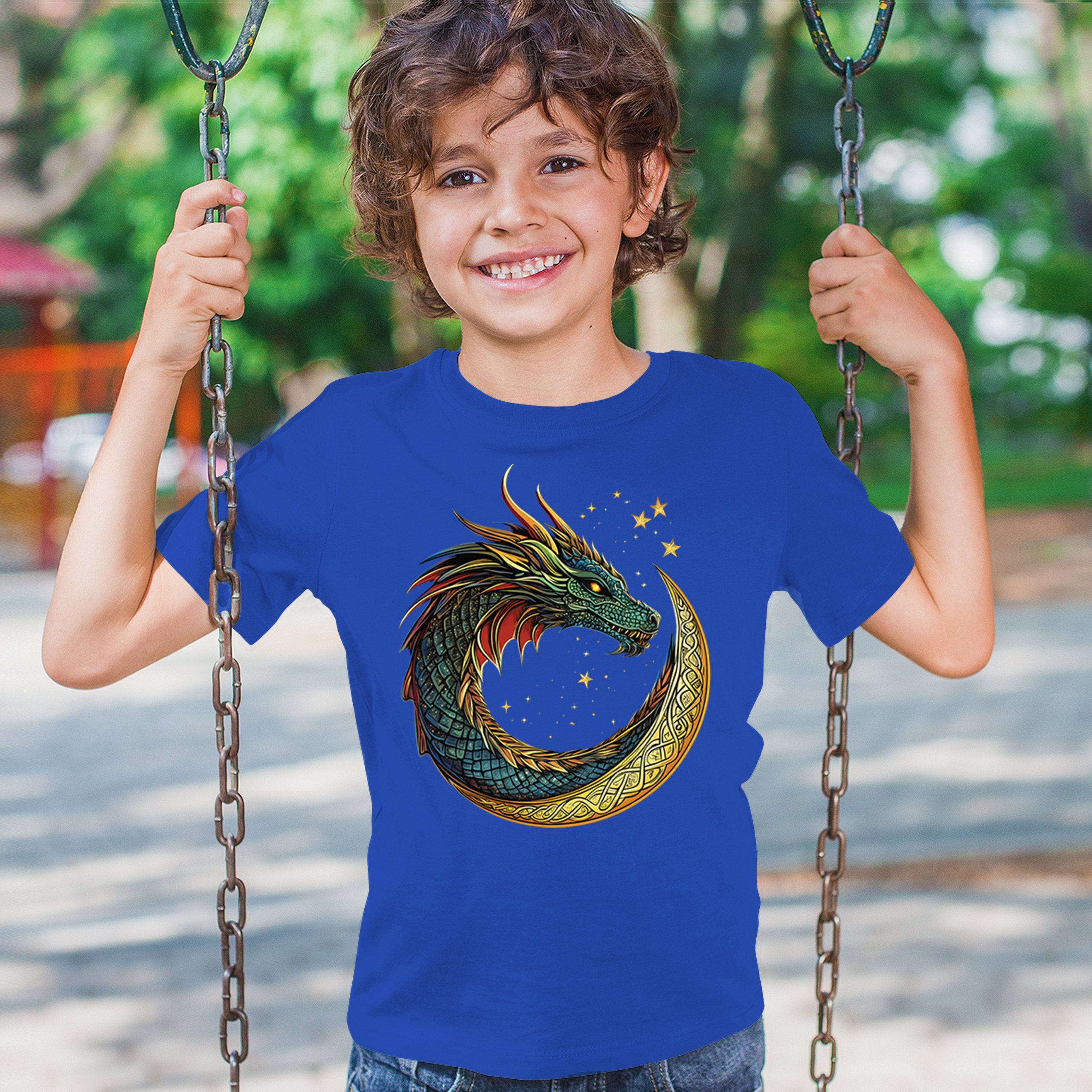 Celtic Moon Dragon Youth T-shirt Mystical Serpent Spiritual Fantasy Fire Kids - Picture 40 of 50