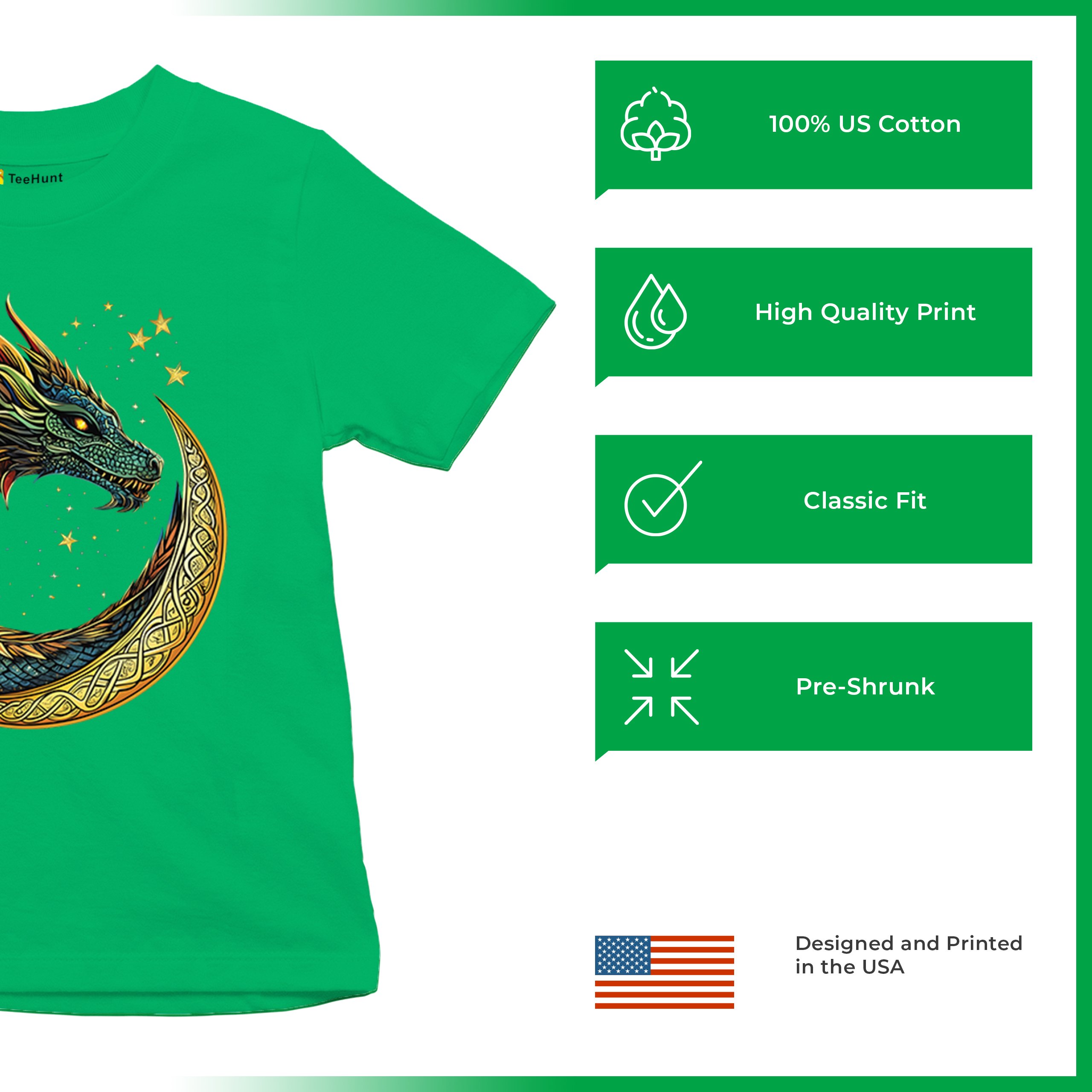 Celtic Moon Dragon Youth T-shirt Mystical Serpent Spiritual Fantasy Fire Kids - Picture 35 of 50