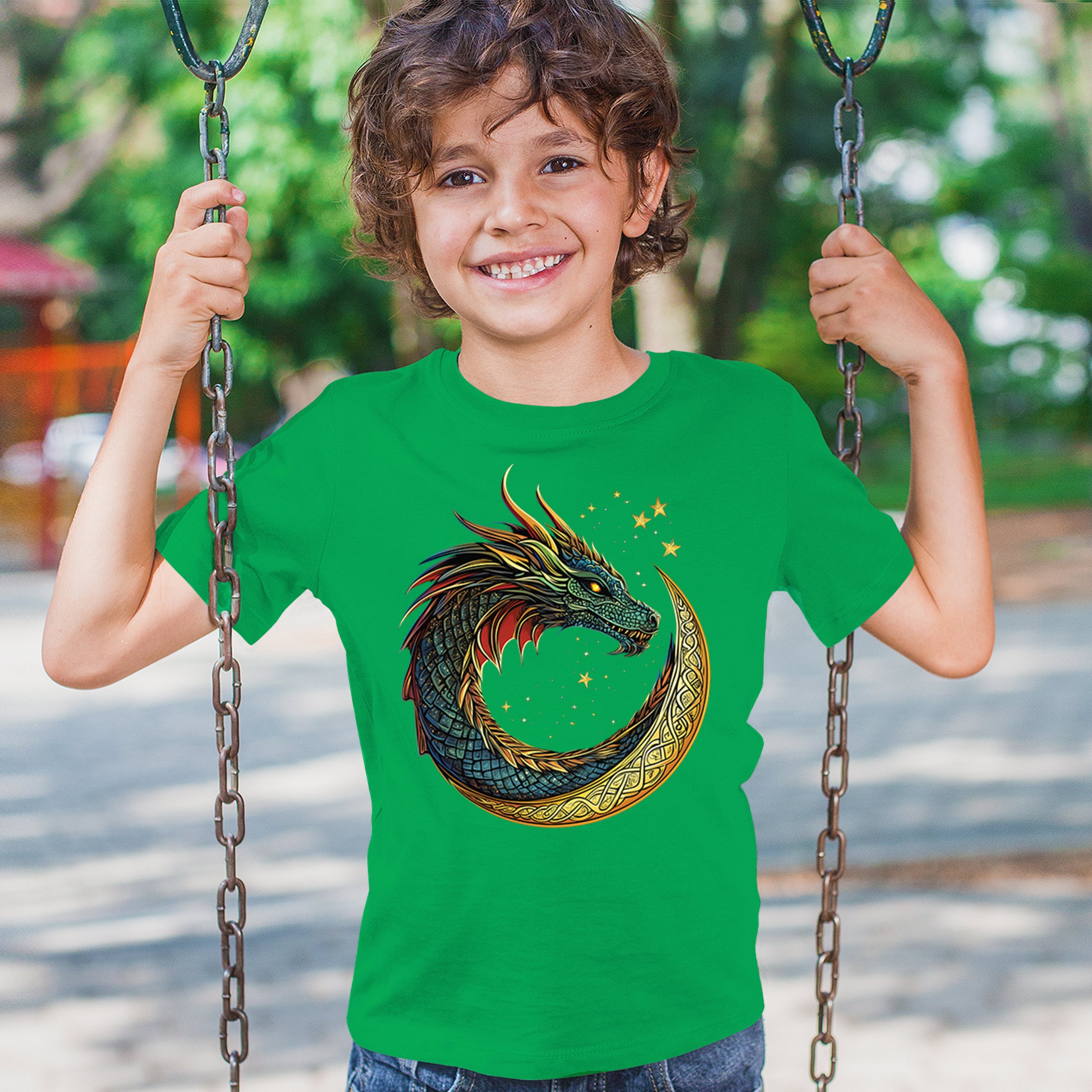 Celtic Moon Dragon Youth T-shirt Mystical Serpent Spiritual Fantasy Fire Kids - Picture 33 of 50