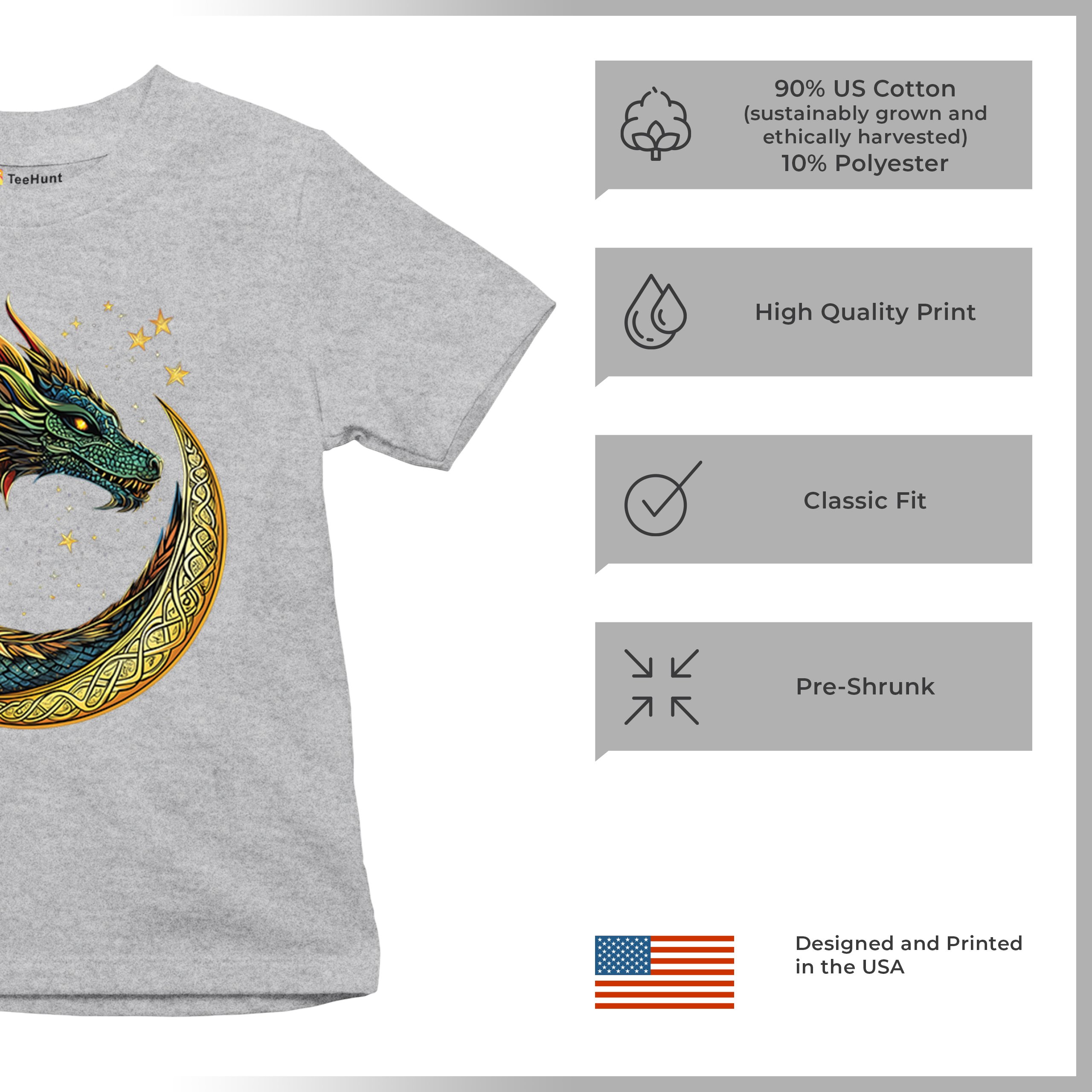 Celtic Moon Dragon Youth T-shirt Mystical Serpent Spiritual Fantasy Fire Kids - Picture 14 of 50