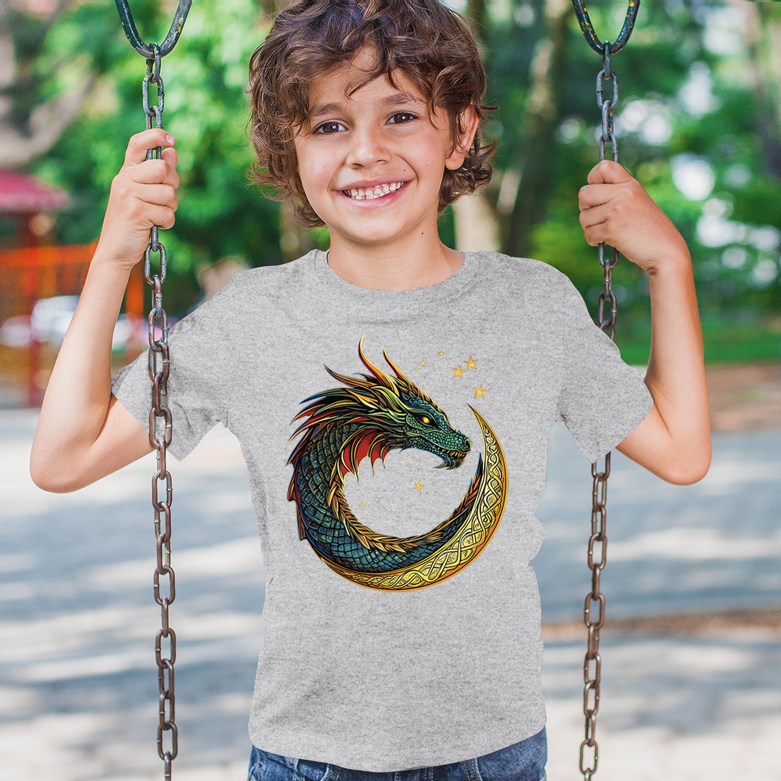 Celtic Moon Dragon Youth T-shirt Mystical Serpent Spiritual Fantasy Fire Kids - Picture 12 of 50