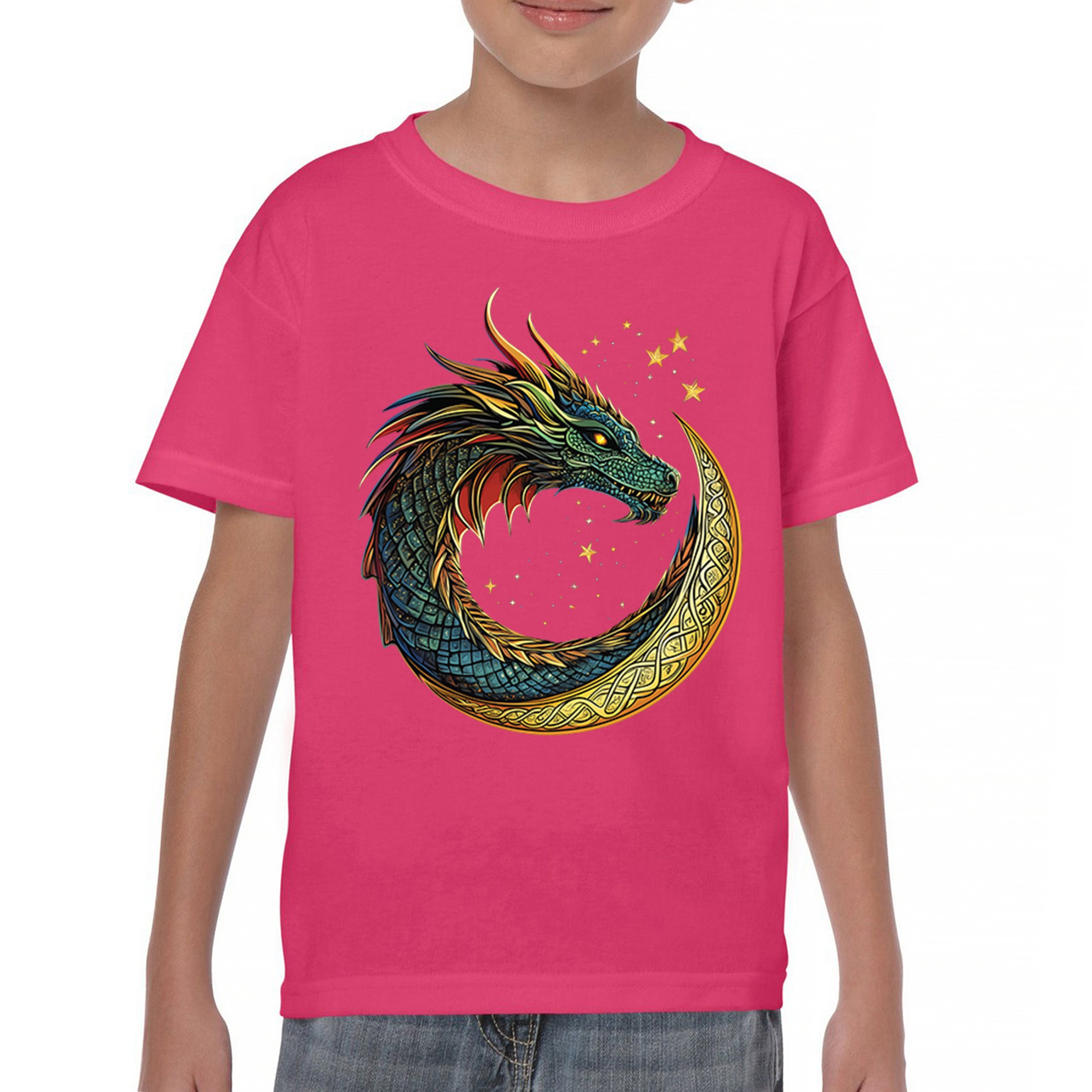 Celtic Moon Dragon Youth T-shirt Mystical Serpent Spiritual Fantasy Fire Kids - Picture 44 of 50