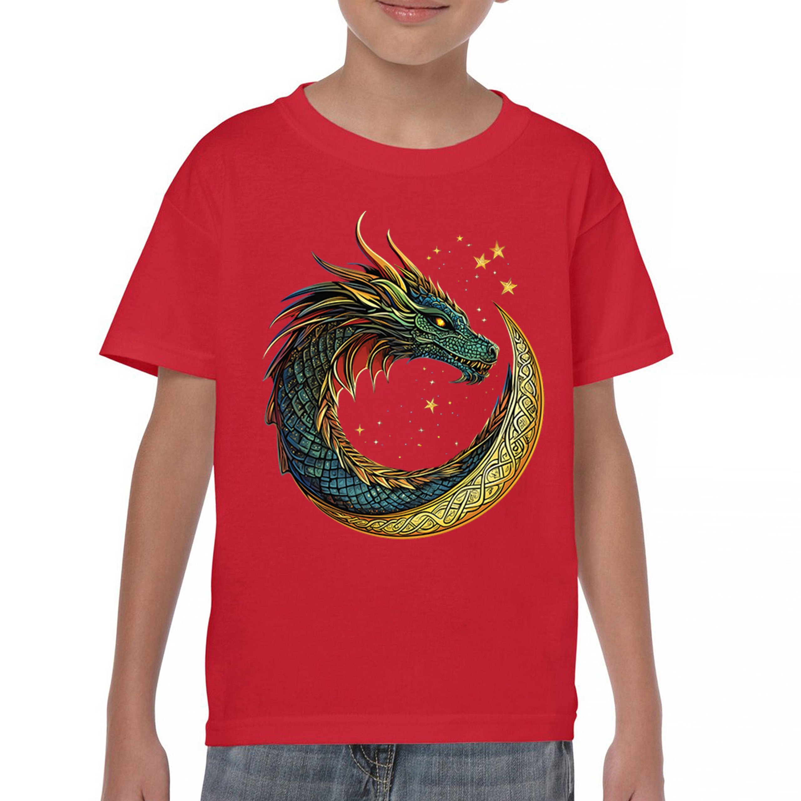 Celtic Moon Dragon Youth T-shirt Mystical Serpent Spiritual Fantasy Fire Kids - Picture 16 of 50