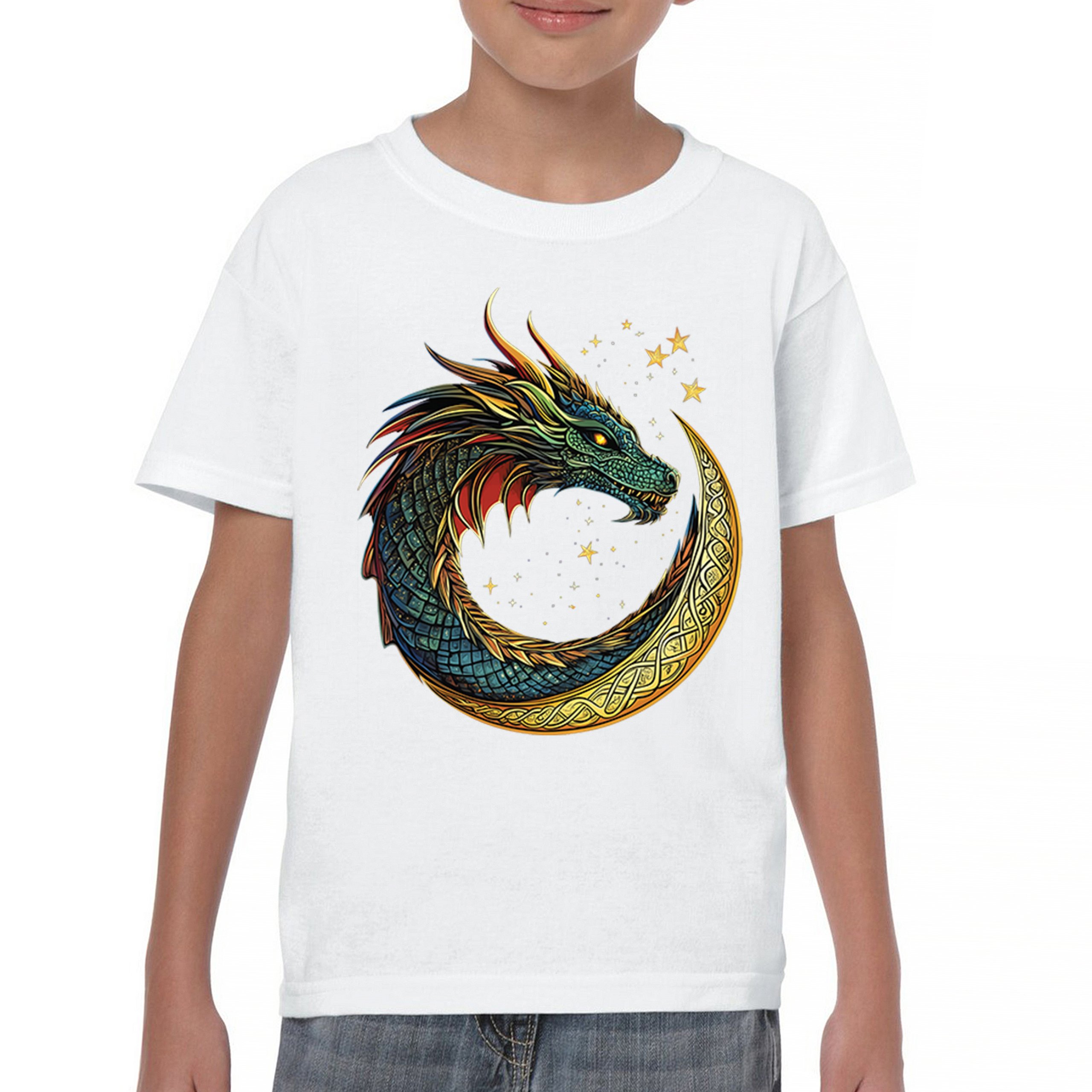 Celtic Moon Dragon Youth T-shirt Mystical Serpent Spiritual Fantasy Fire Kids - Picture 23 of 50
