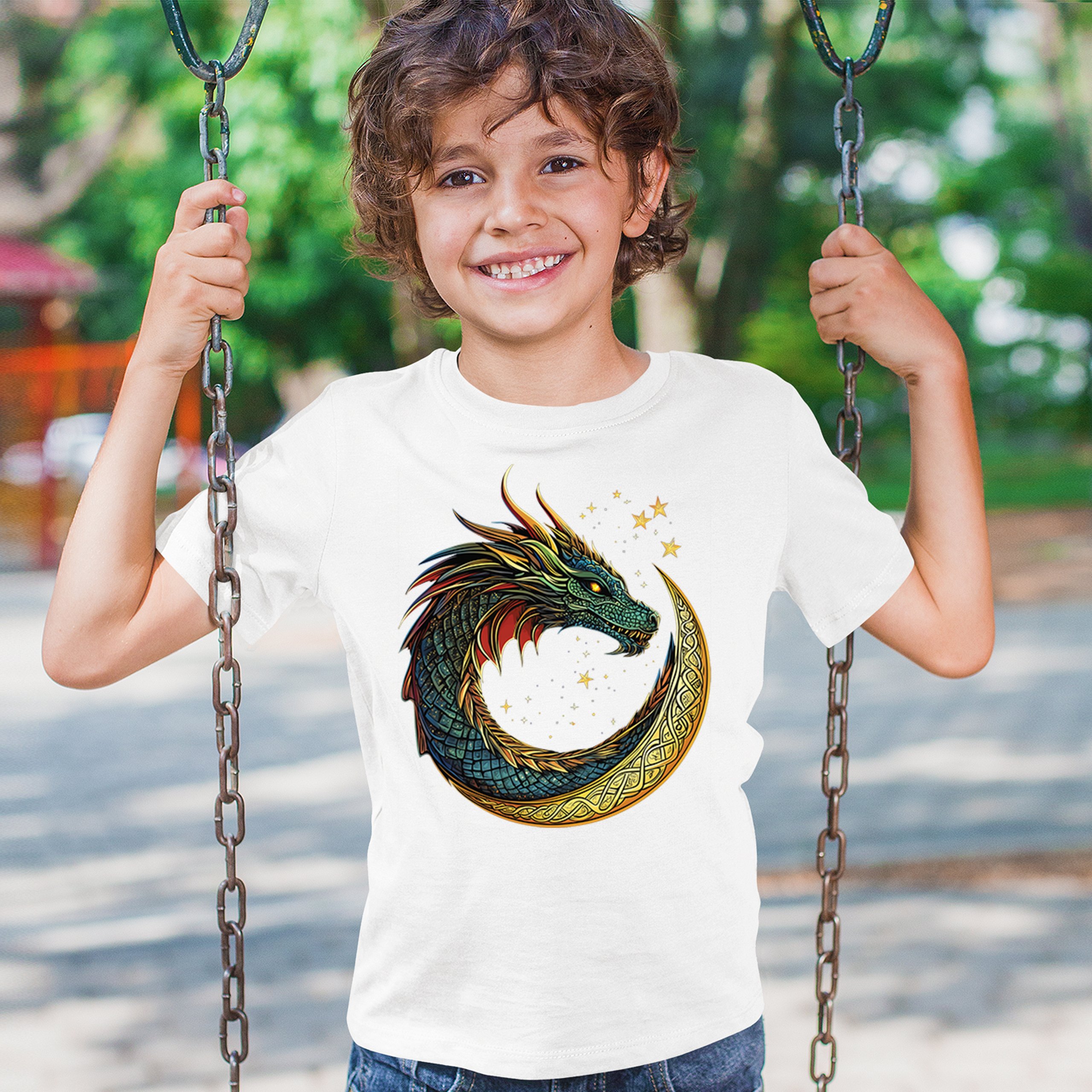 Celtic Moon Dragon Youth T-shirt Mystical Serpent Spiritual Fantasy Fire Kids - Picture 26 of 50