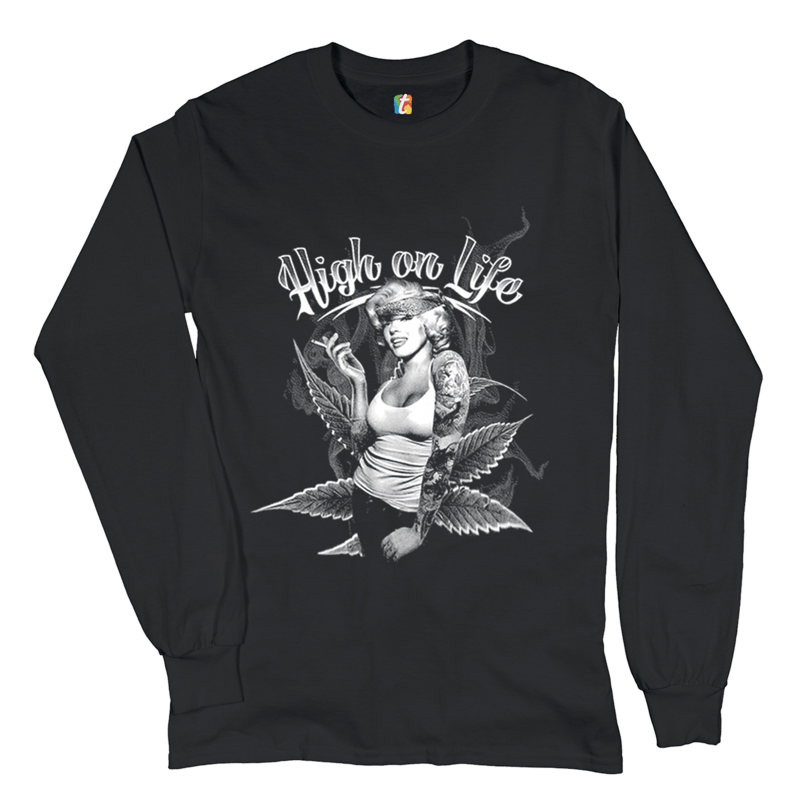 High on Life Long Sleeve T-shirt Marilyn Monroe Holding a Joint 420 Pop Culture - Picture 2 of 29