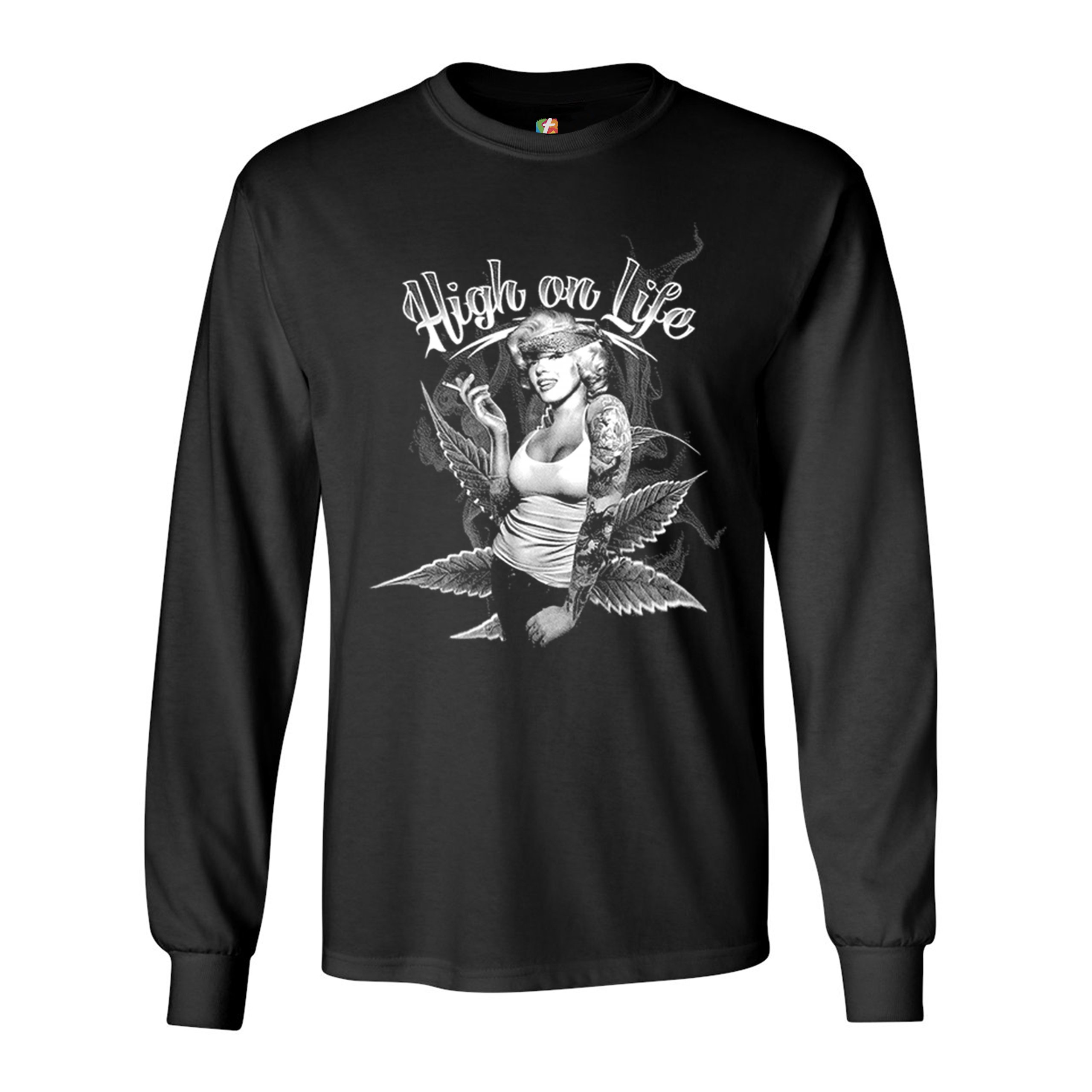 High on Life Long Sleeve T-shirt Marilyn Monroe Holding a Joint 420 Pop Culture - Picture 3 of 29