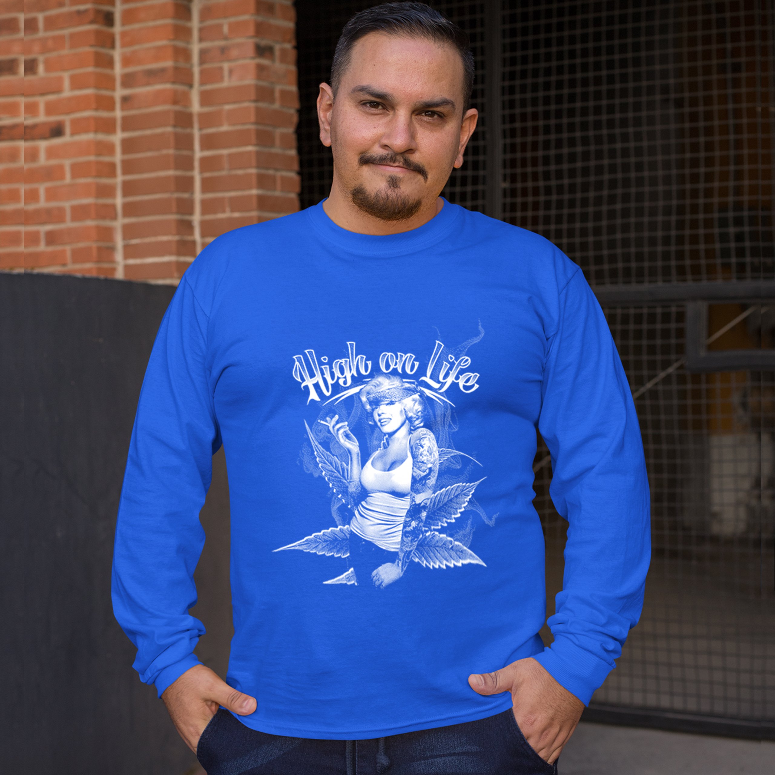 High on Life Long Sleeve T-shirt Marilyn Monroe Holding a Joint 420 Pop Culture - Picture 29 of 29