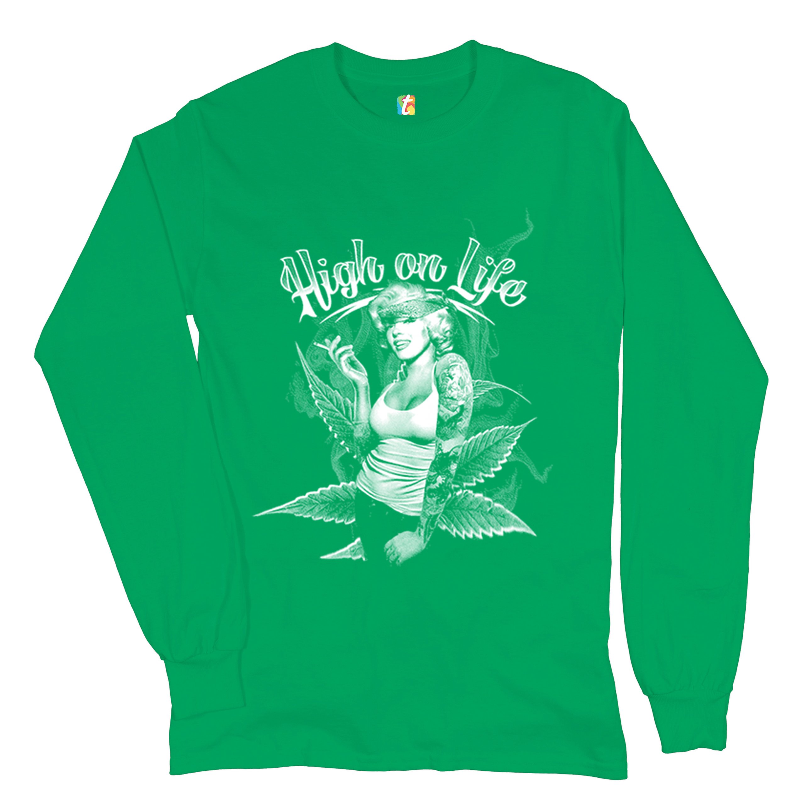 High on Life Long Sleeve T-shirt Marilyn Monroe Holding a Joint 420 Pop Culture - Picture 18 of 29