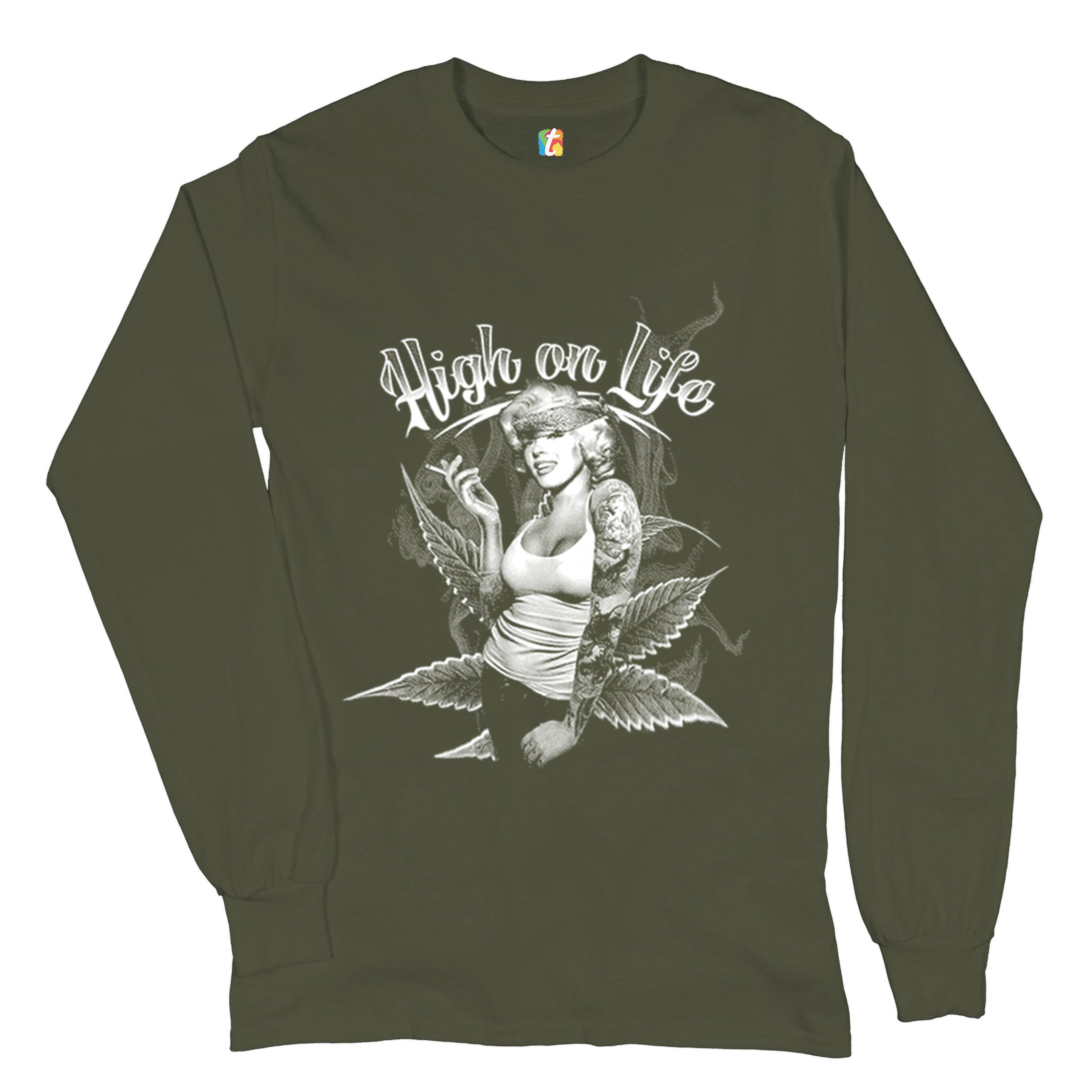 High on Life Long Sleeve T-shirt Marilyn Monroe Holding a Joint 420 Pop Culture - Picture 22 of 29