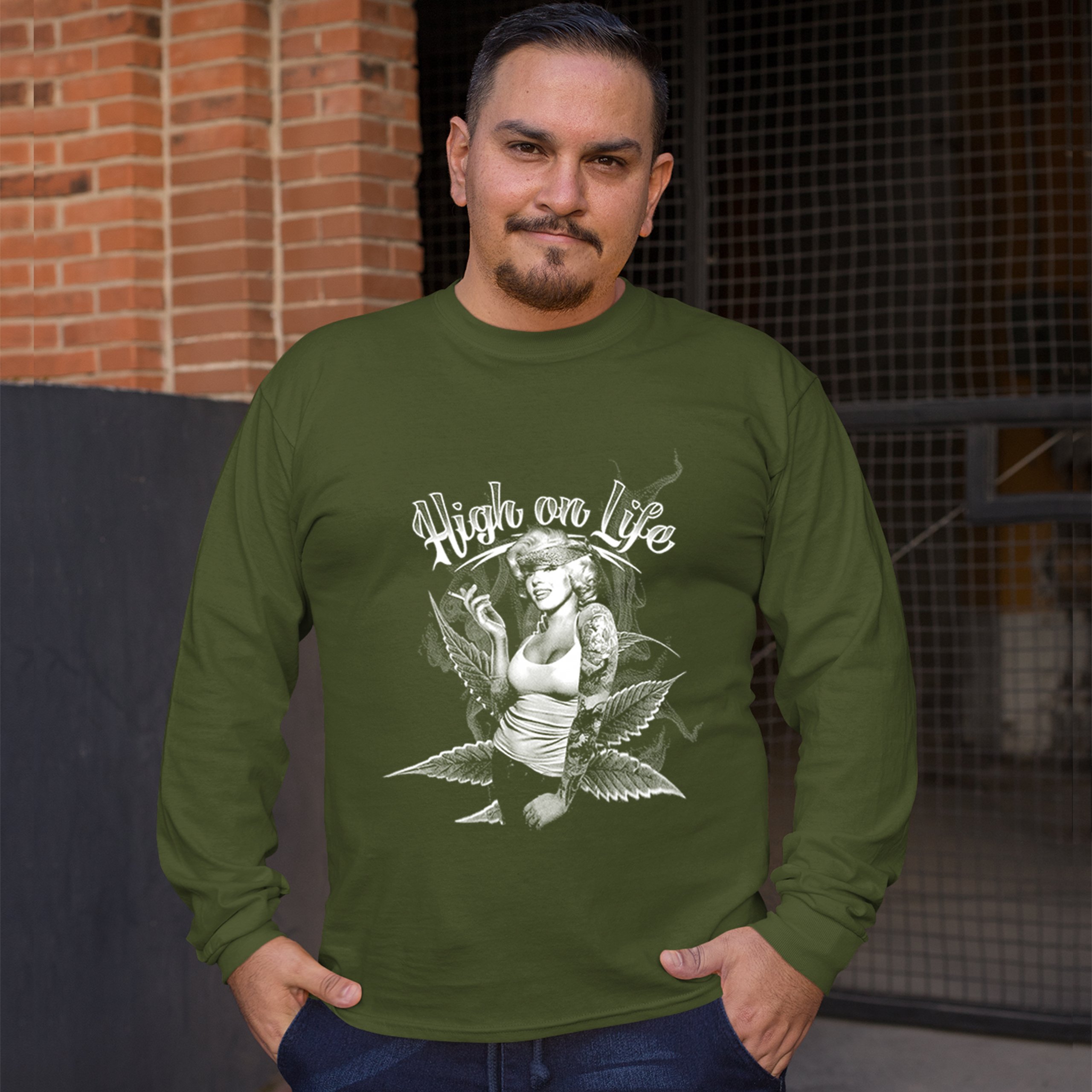 High on Life Long Sleeve T-shirt Marilyn Monroe Holding a Joint 420 Pop Culture - Picture 25 of 29