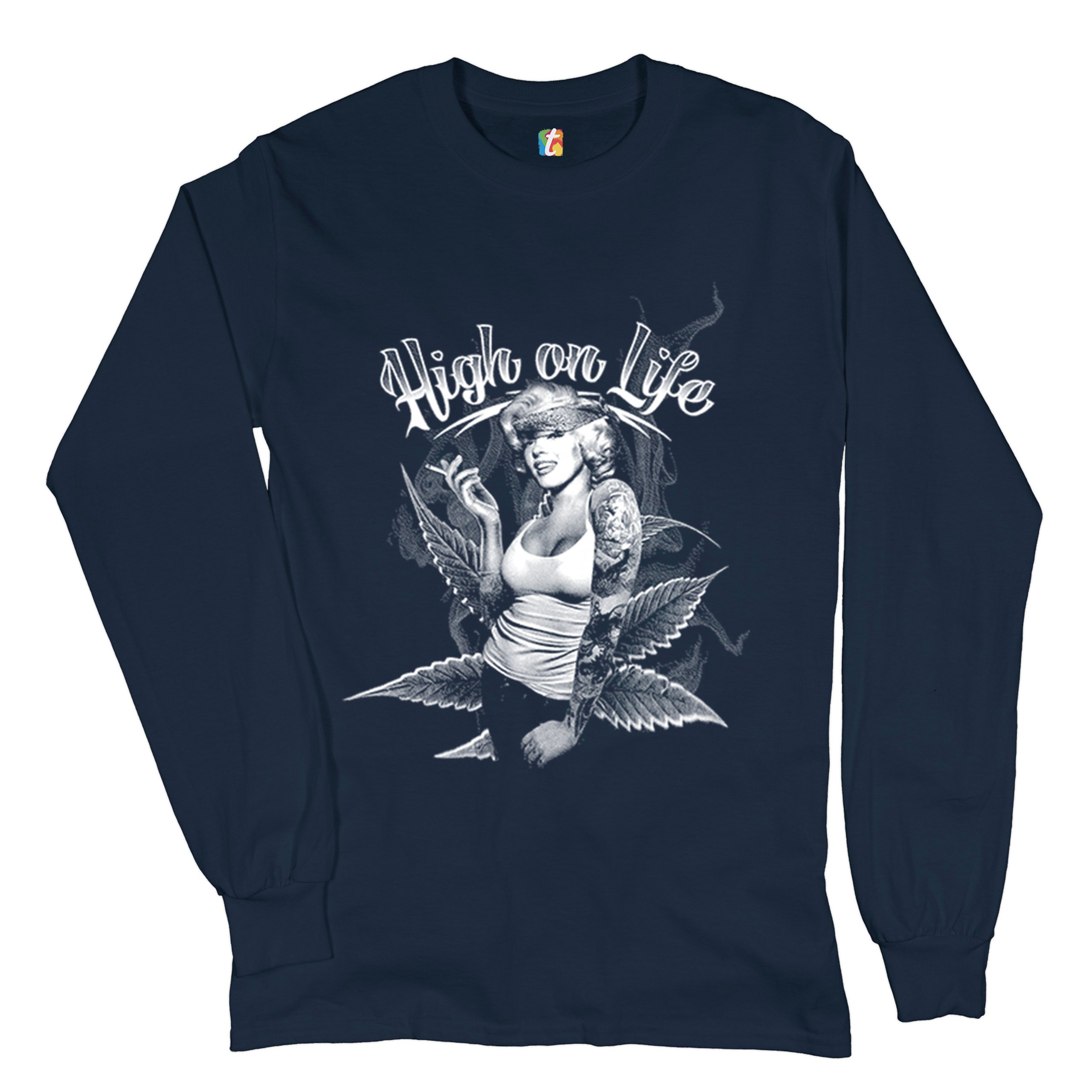 High on Life Long Sleeve T-shirt Marilyn Monroe Holding a Joint 420 Pop Culture - Picture 14 of 29