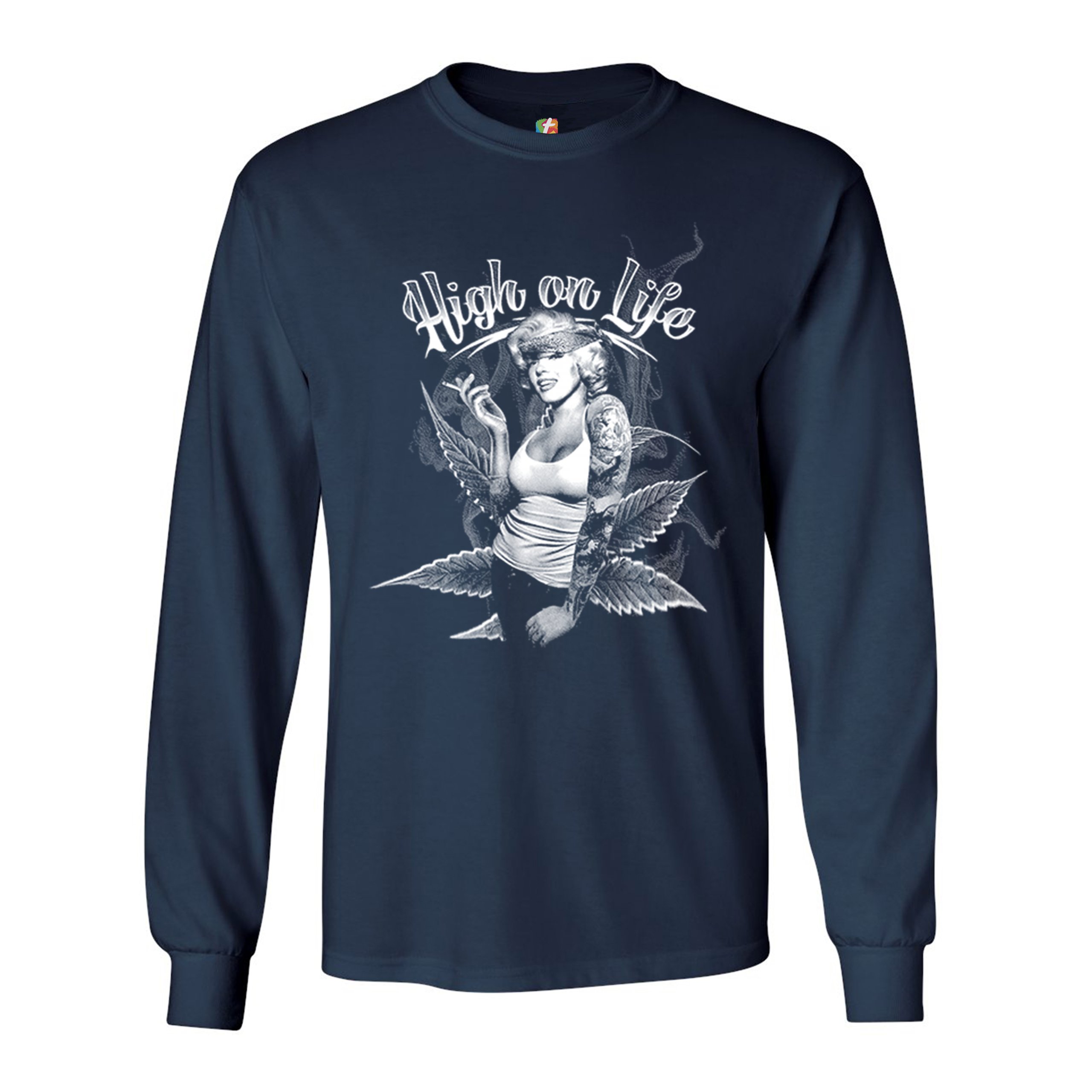 High on Life Long Sleeve T-shirt Marilyn Monroe Holding a Joint 420 Pop Culture - Picture 15 of 29