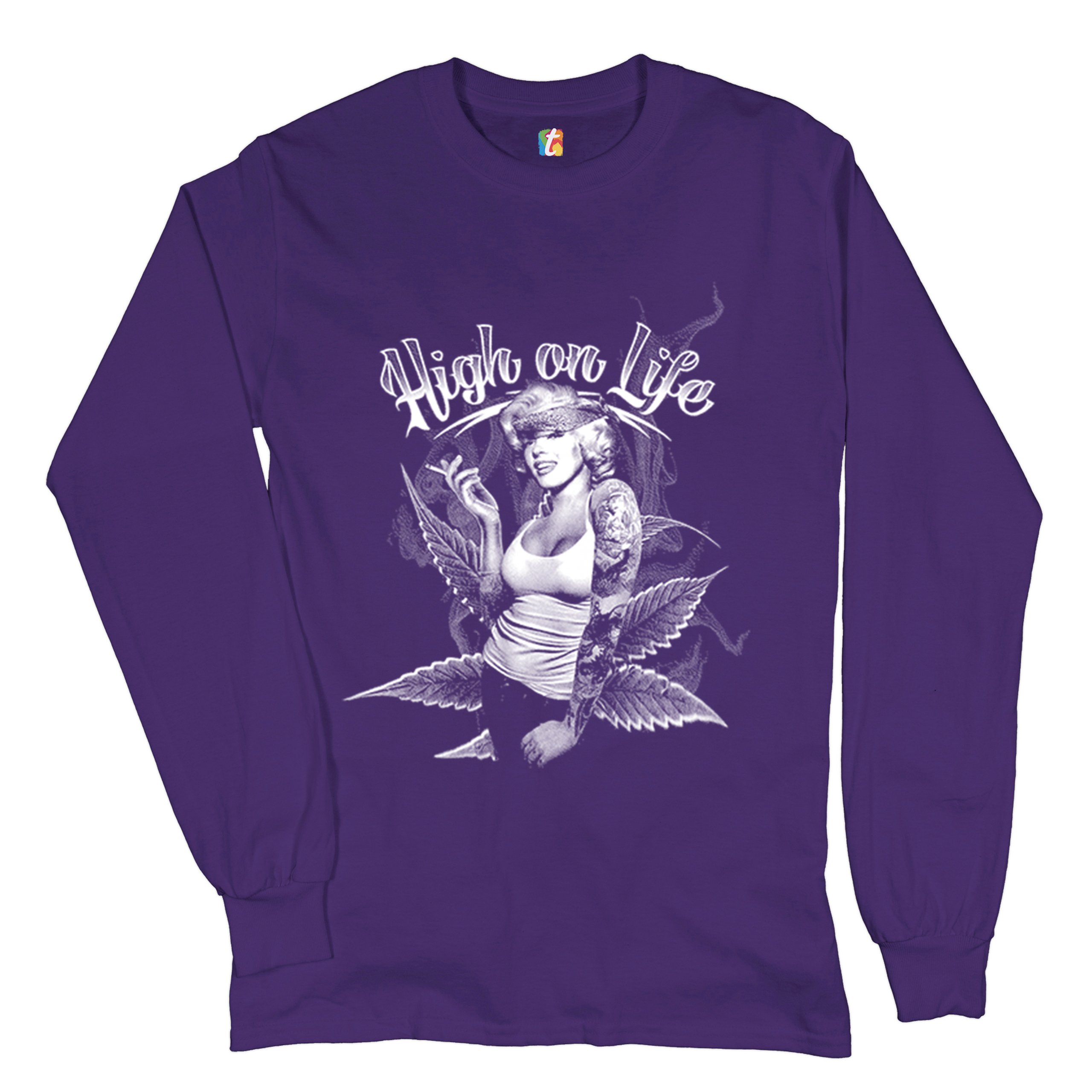 High on Life Long Sleeve T-shirt Marilyn Monroe Holding a Joint 420 Pop Culture - Picture 6 of 29