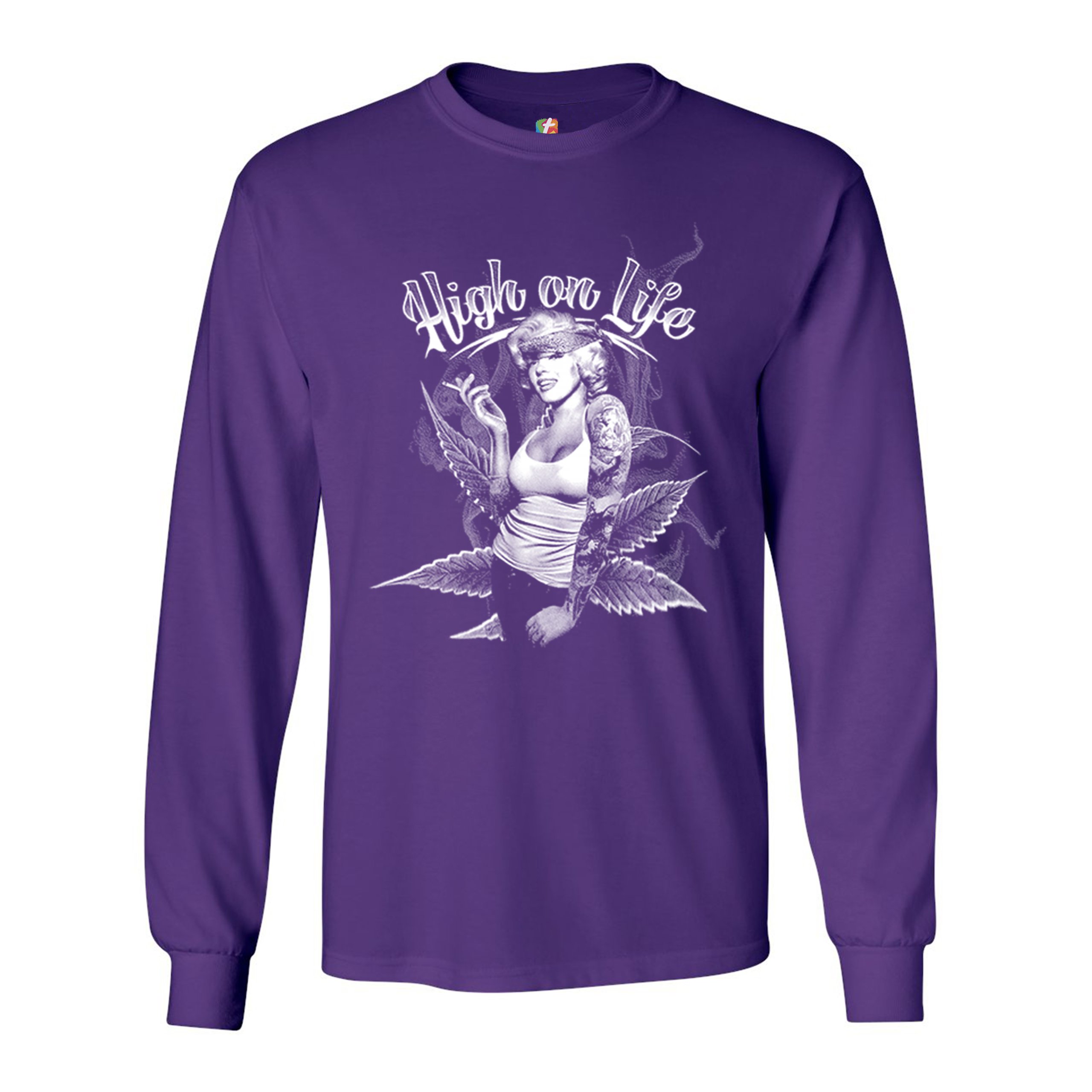 High on Life Long Sleeve T-shirt Marilyn Monroe Holding a Joint 420 Pop Culture - Picture 7 of 29