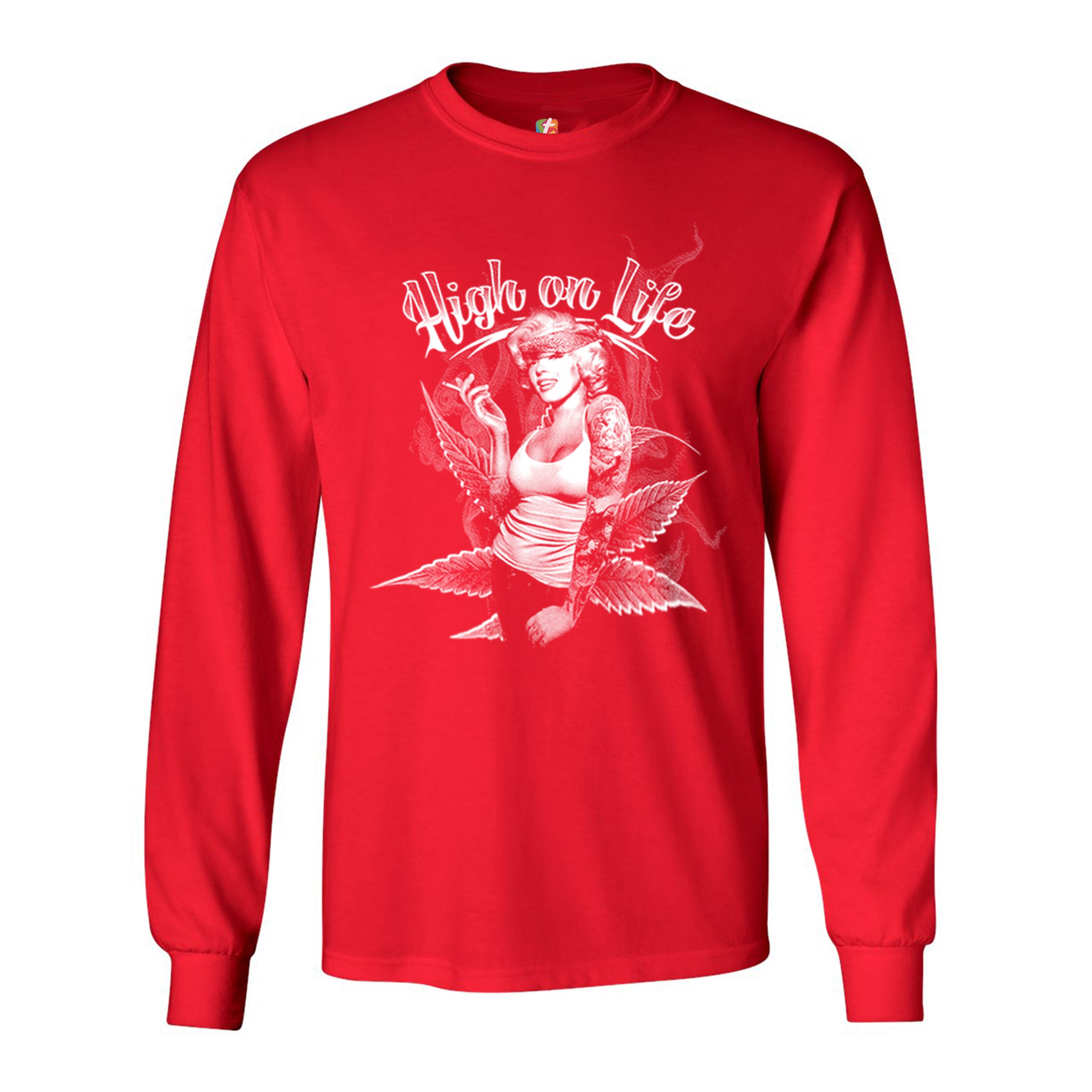 High on Life Long Sleeve T-shirt Marilyn Monroe Holding a Joint 420 Pop Culture - Picture 11 of 29