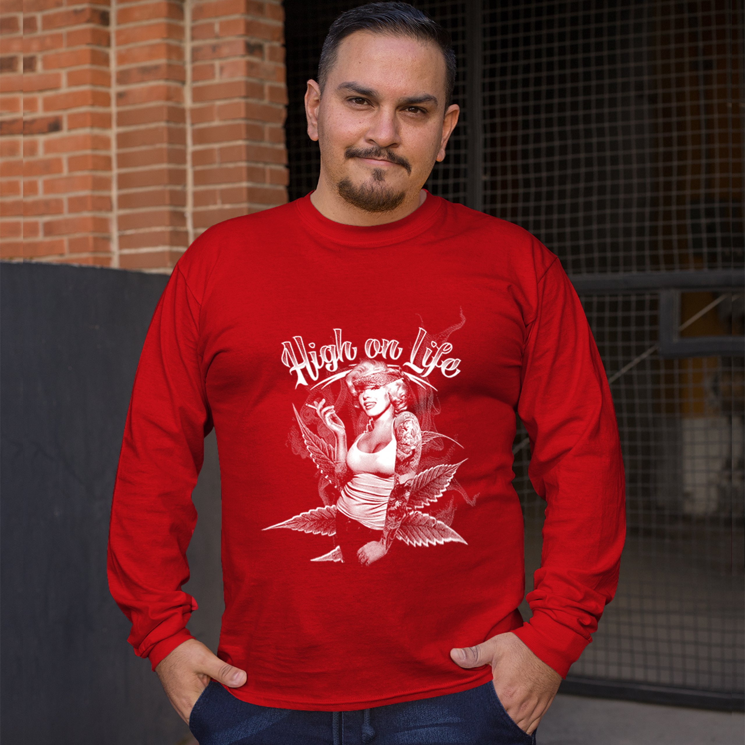 High on Life Long Sleeve T-shirt Marilyn Monroe Holding a Joint 420 Pop Culture - Picture 13 of 29