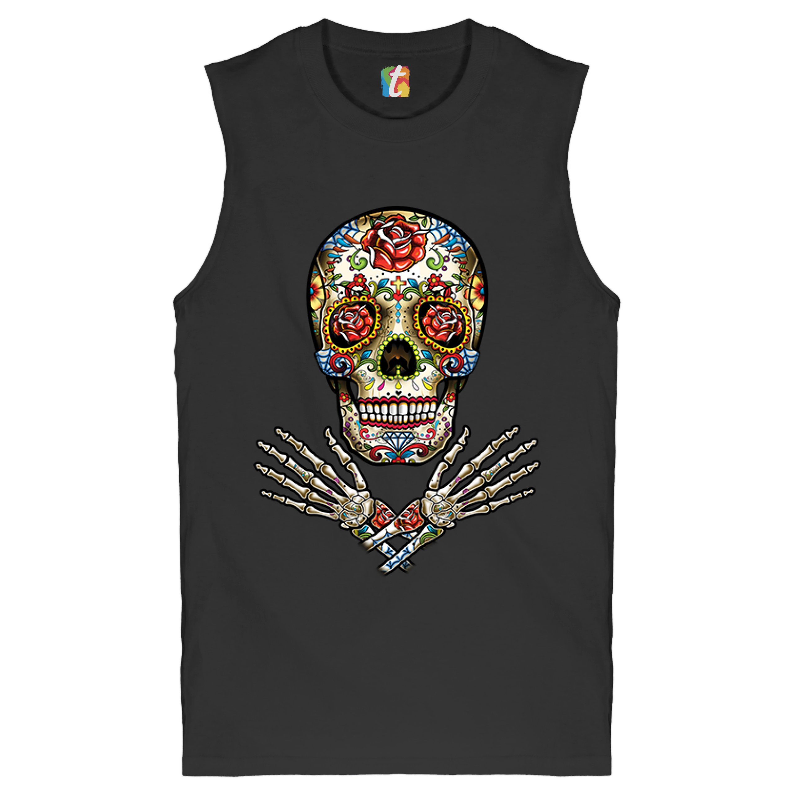 Calavera Arms Crossed Muscle Shirt Dia de los Muertos Day of the Dead Men’s
