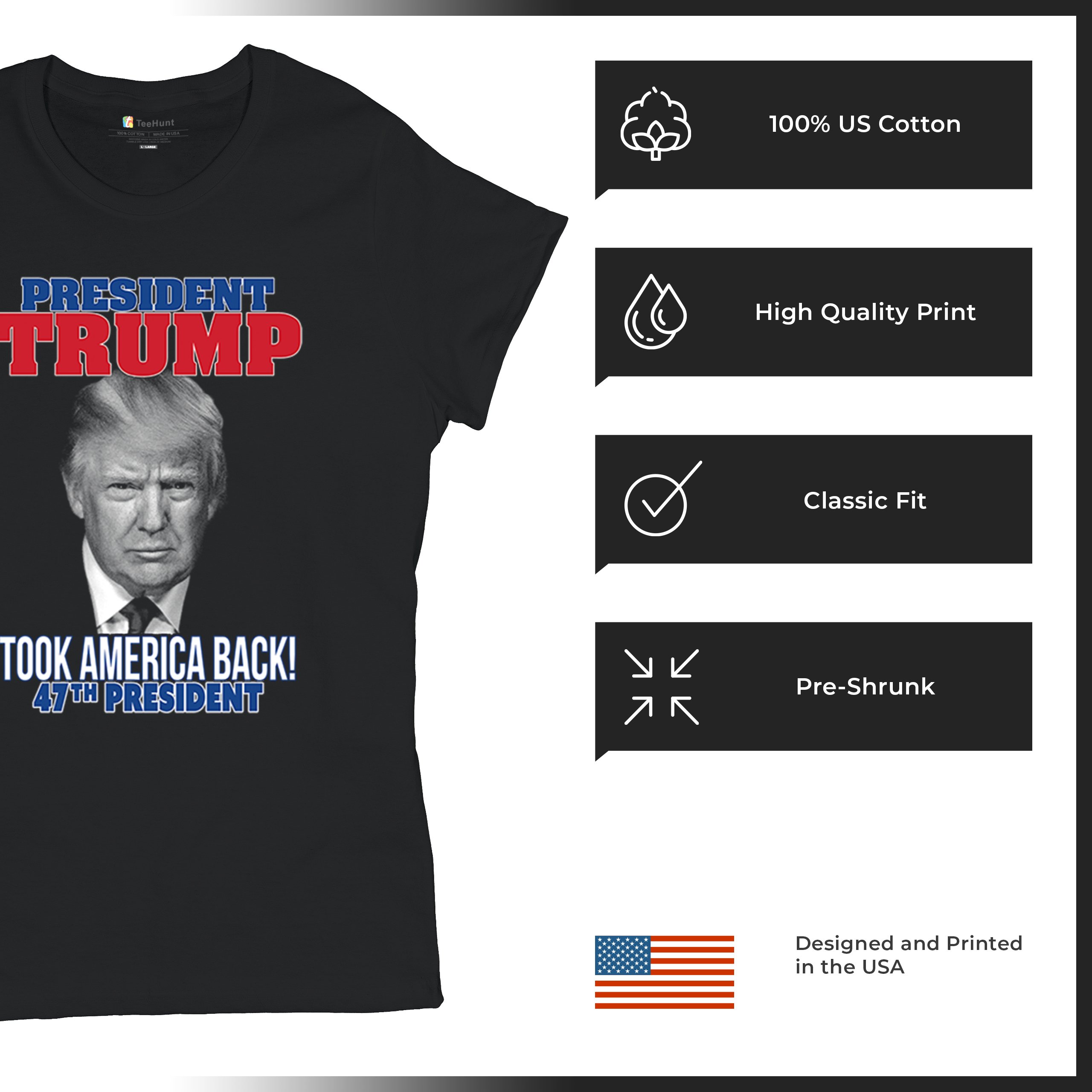 President Trump Took America Back 47 President T-Shirt MAGA Fight Women's Tee - Picture 7 of 29