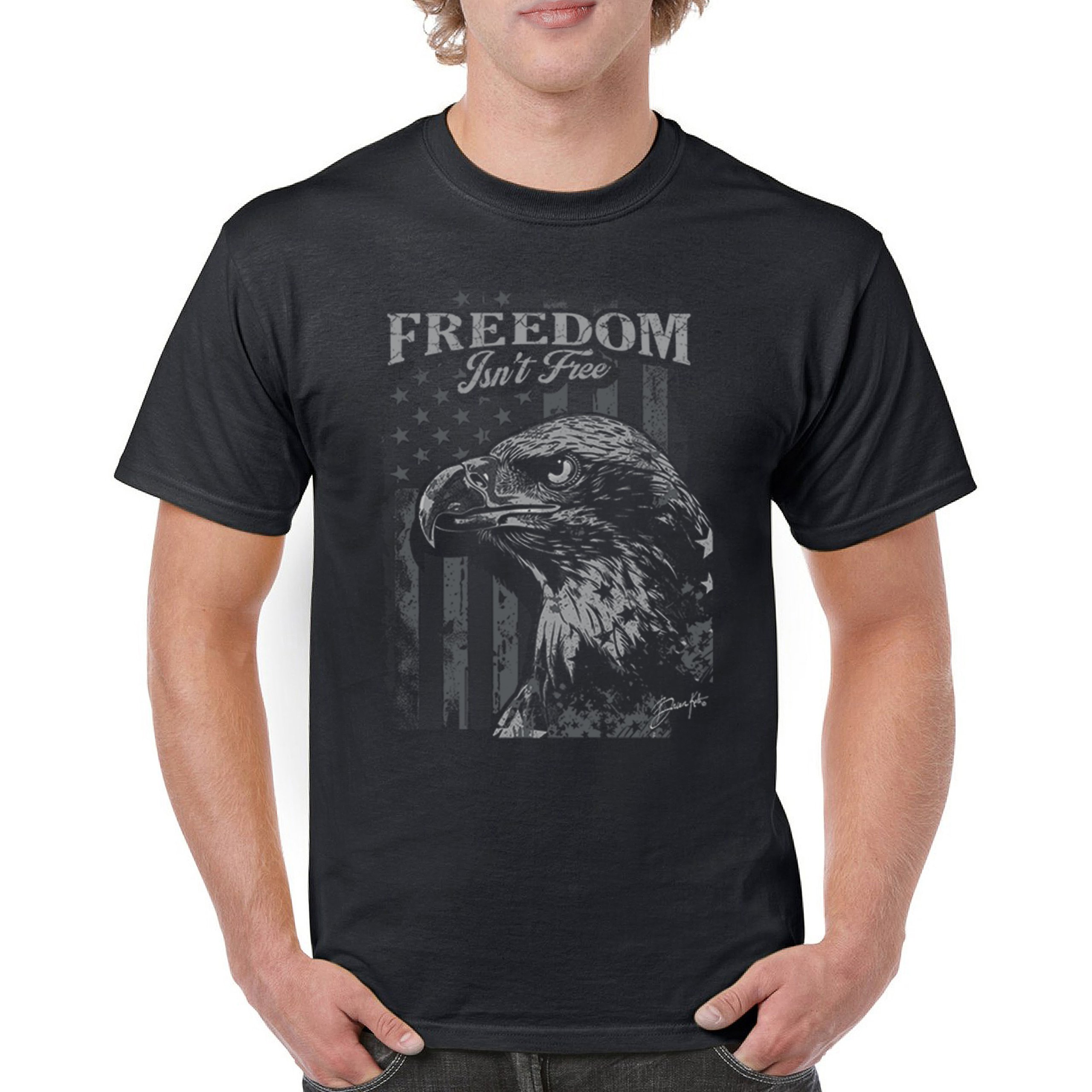 Freedom Isn’t Free Eagle T-shirt Patriotic American Military DD 214 Men’s Tee