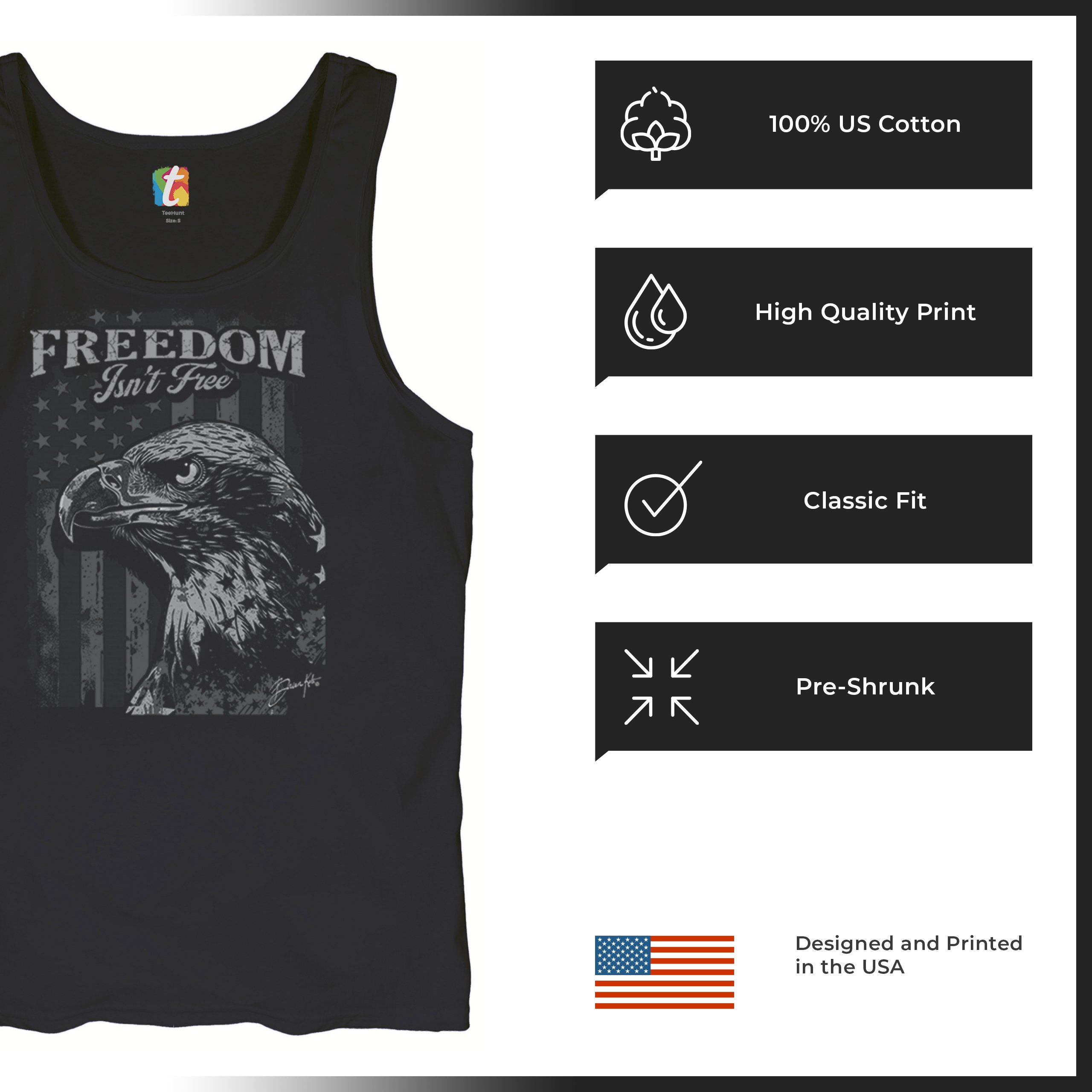 Freedom Isn’t Free Eagle Tank Top Patriotic American Military DD 214 Men's Top - Picture 7 of 15