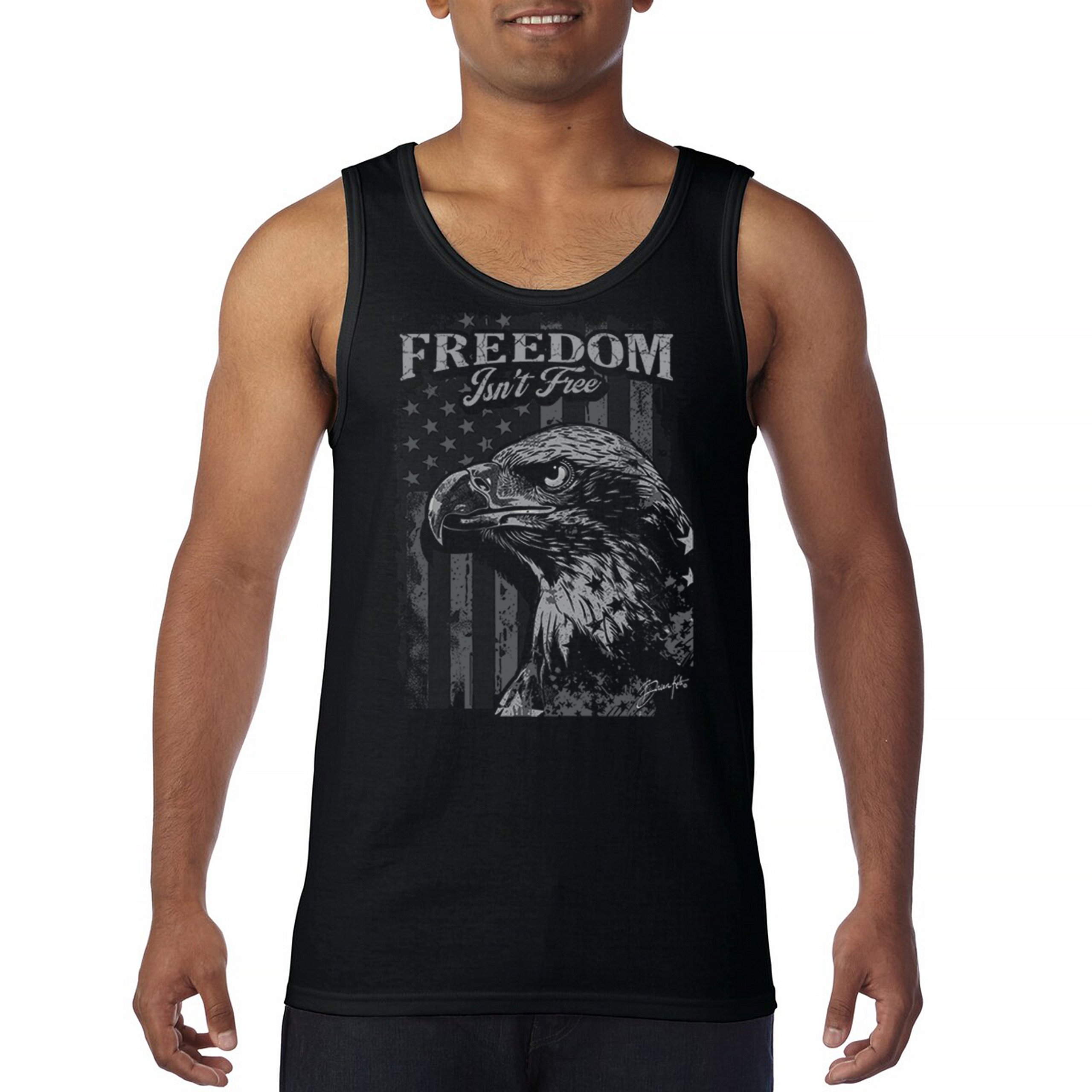 Freedom Isn’t Free Eagle Tank Top Patriotic American Military DD 214 Men's Top - Picture 2 of 15