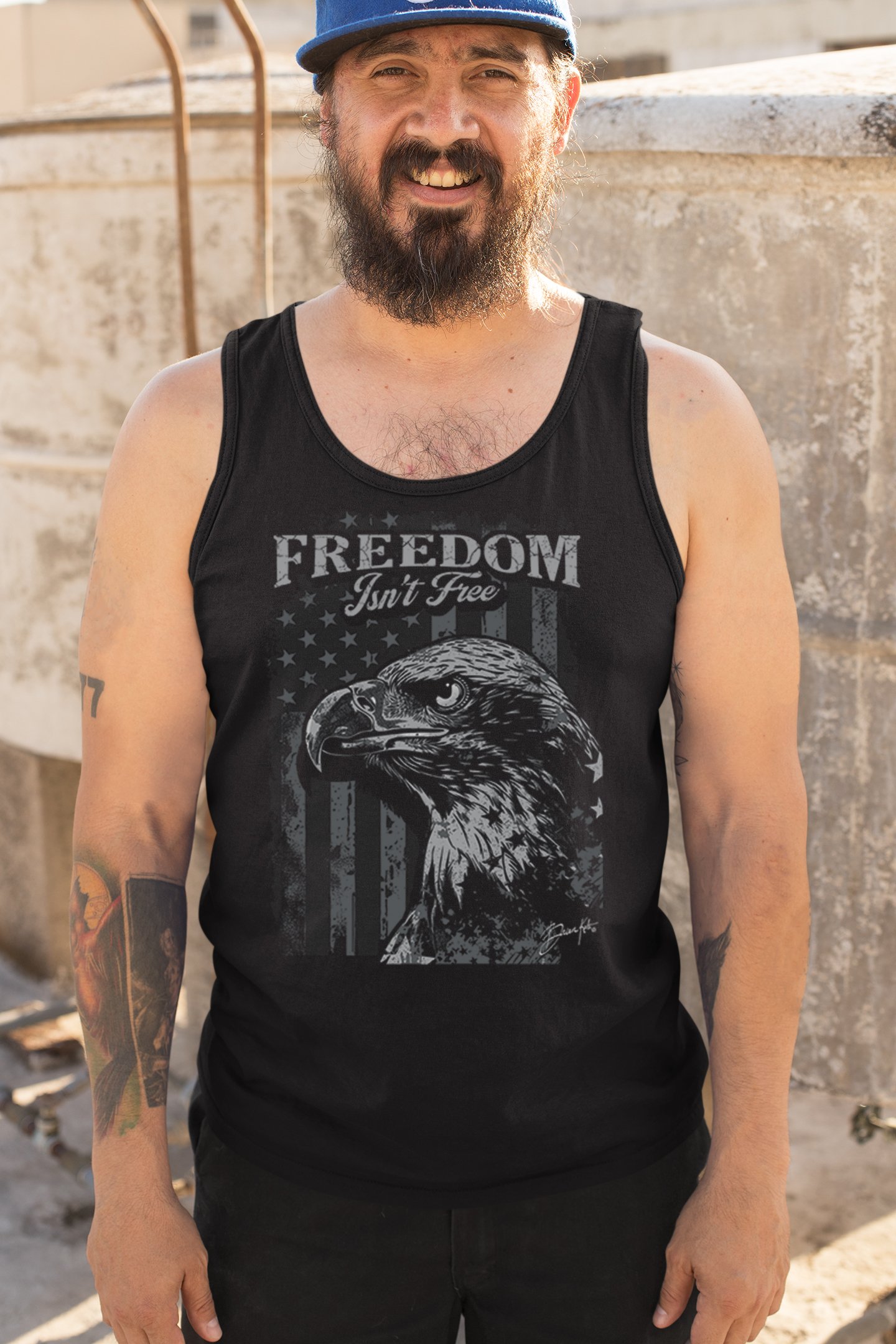 Freedom Isn’t Free Eagle Tank Top Patriotic American Military DD 214 Men's Top - Picture 5 of 15