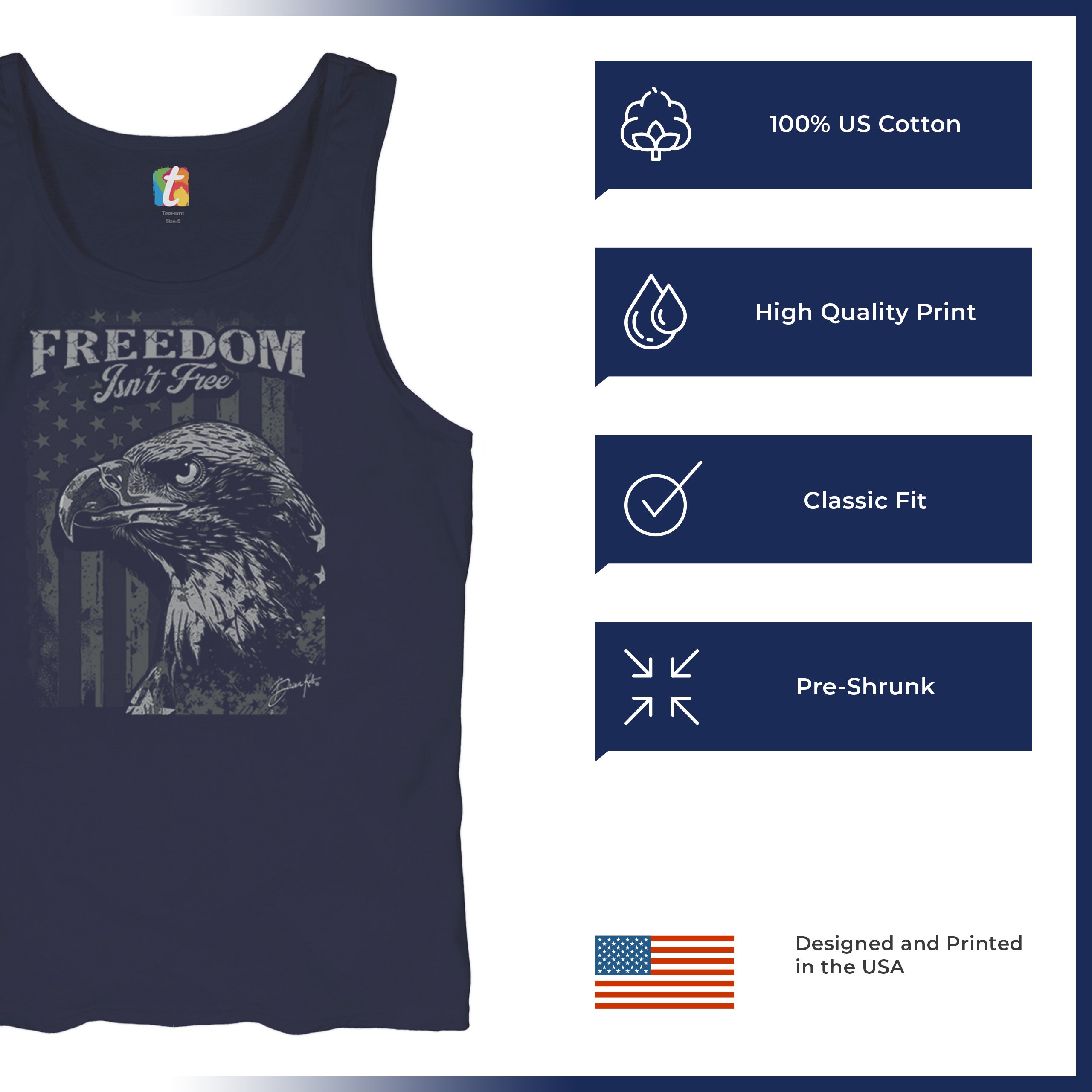 Freedom Isn’t Free Eagle Tank Top Patriotic American Military DD 214 Men's Top - Picture 14 of 15