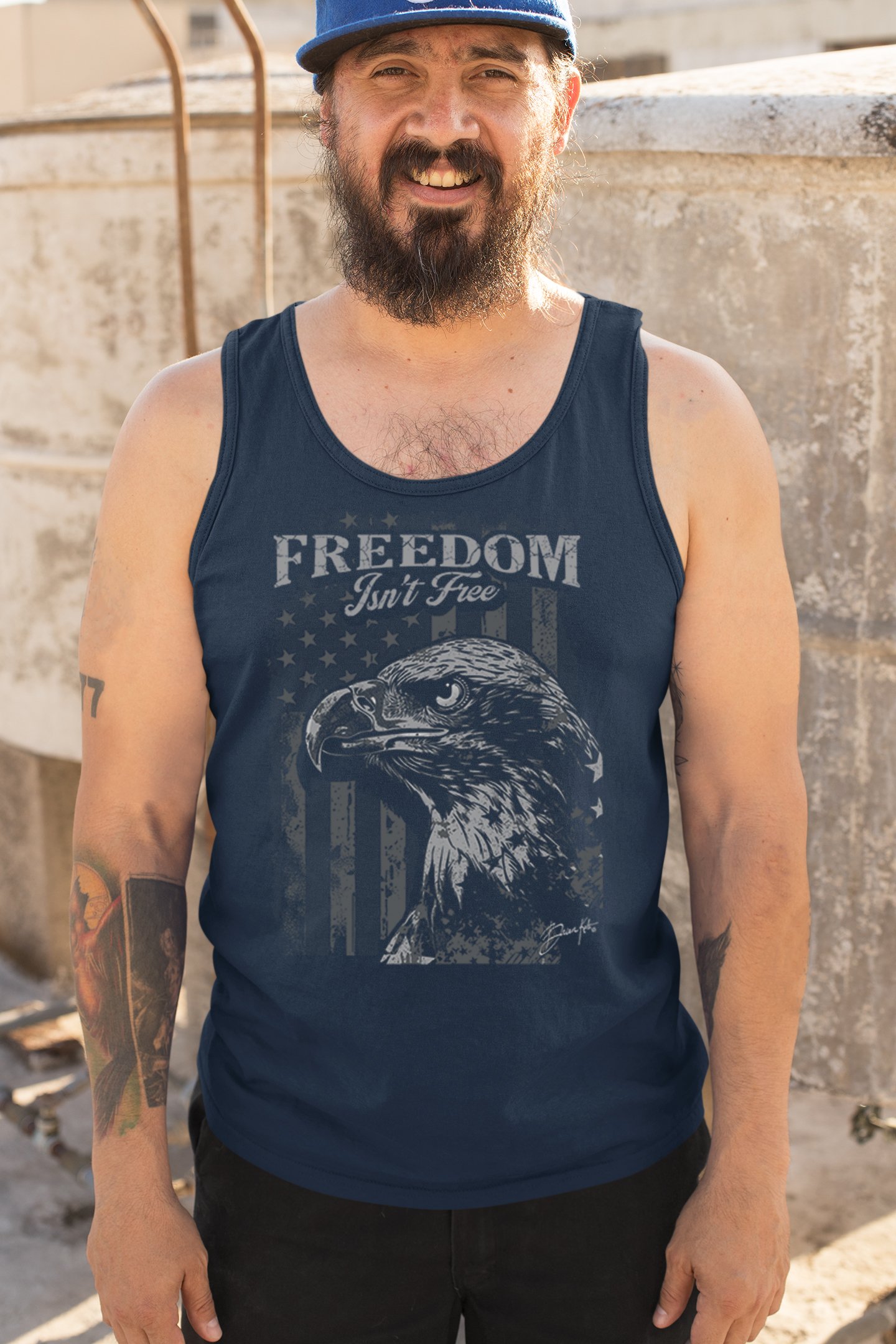 Freedom Isn’t Free Eagle Tank Top Patriotic American Military DD 214 Men's Top - Picture 12 of 15