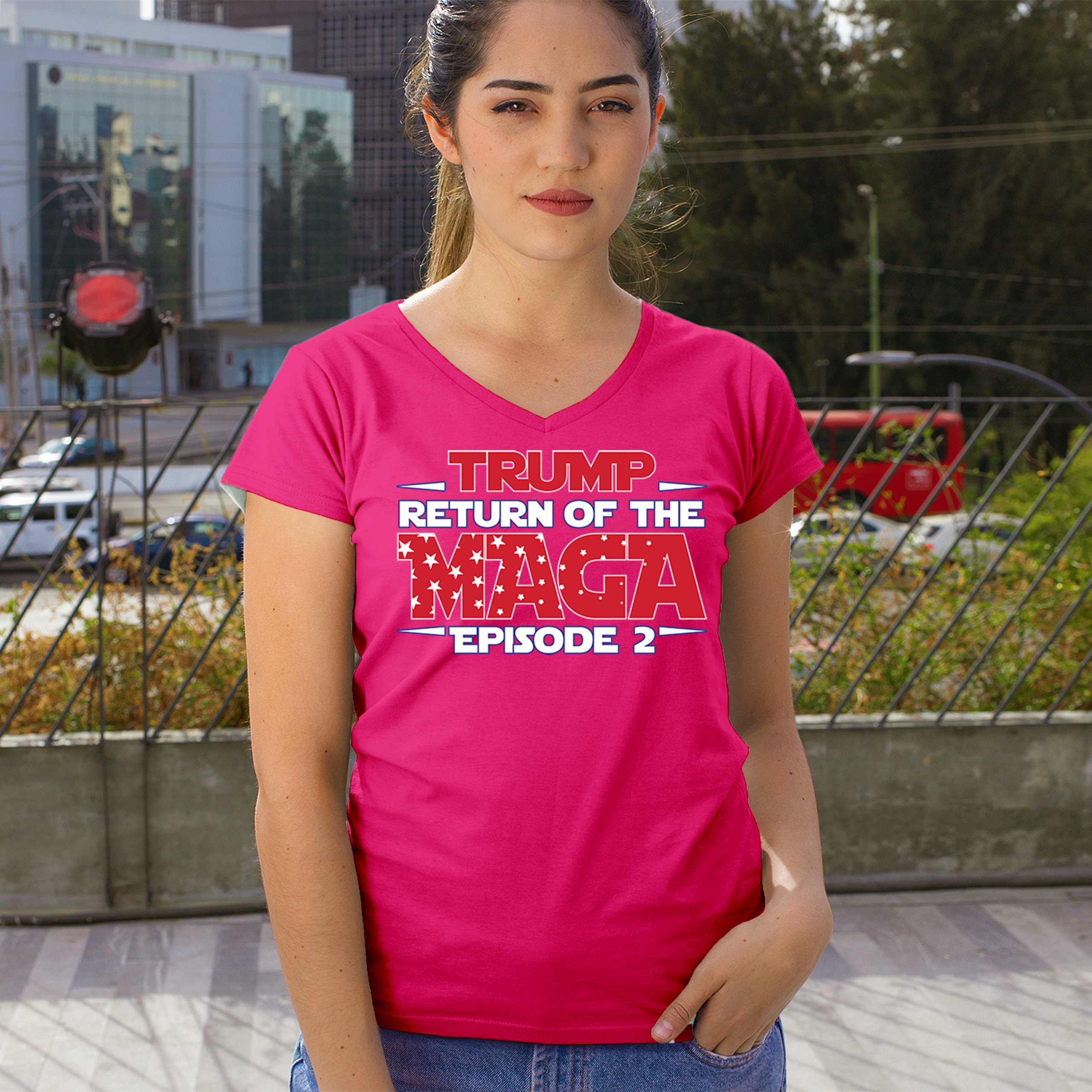 Trump Return of the MAGA Episode 2 Women's V-Neck T-shirt 47th President Tee - Picture 61 of 71