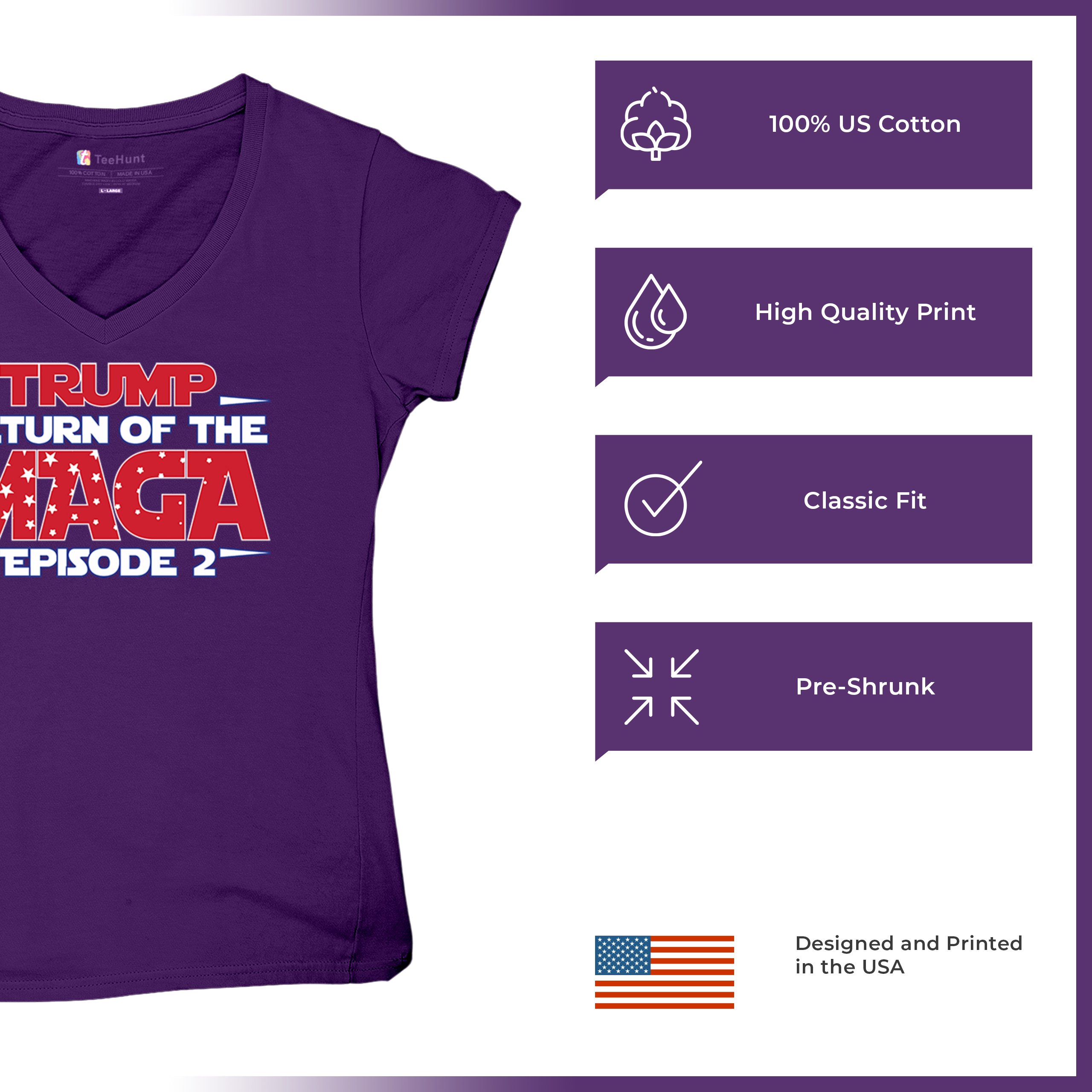 Trump Return of the MAGA Episode 2 Women's V-Neck T-shirt 47th President Tee - Picture 28 of 71