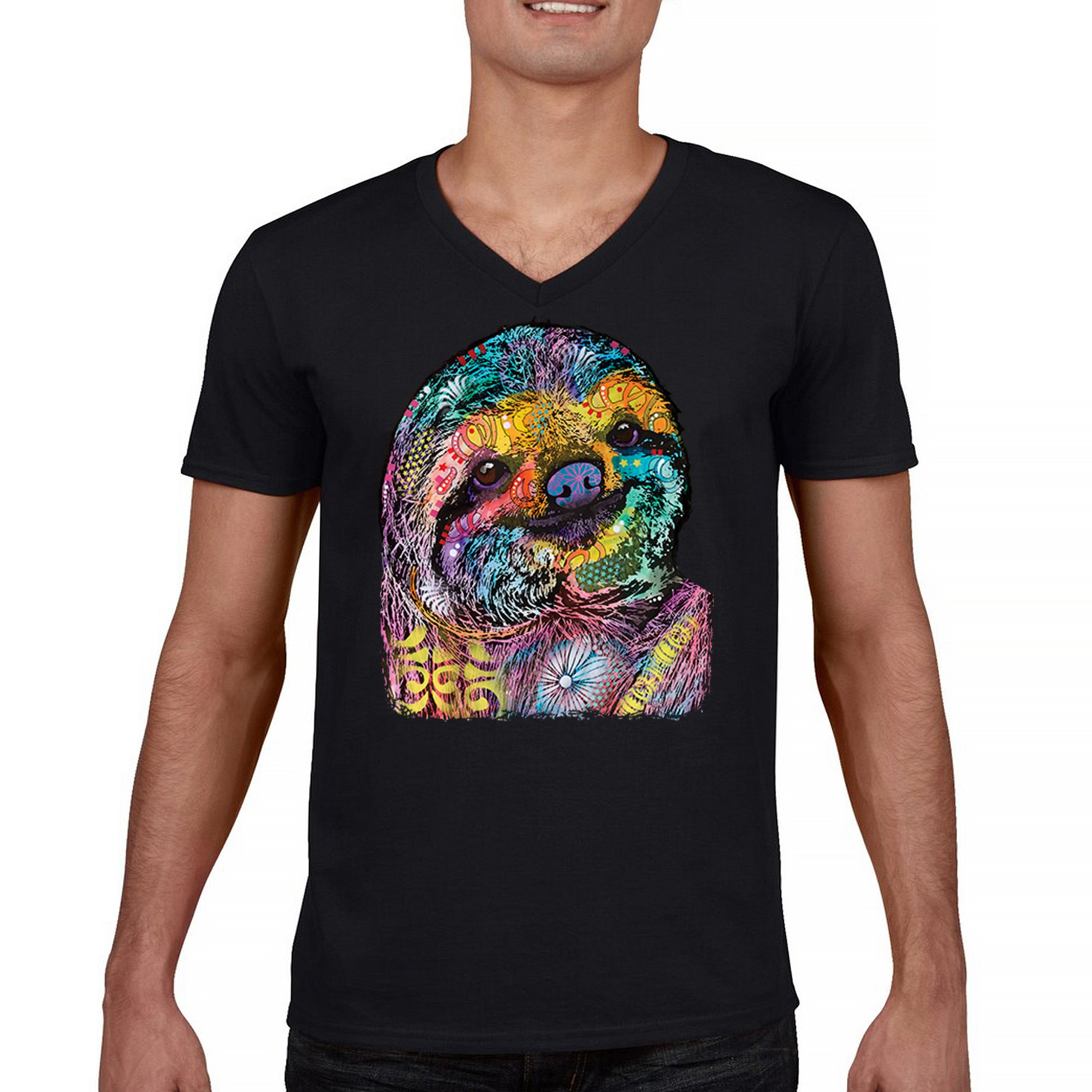 Dean Russo Cute Lazy Sloth V-Neck T-shirt Funny Wild Life Colorful