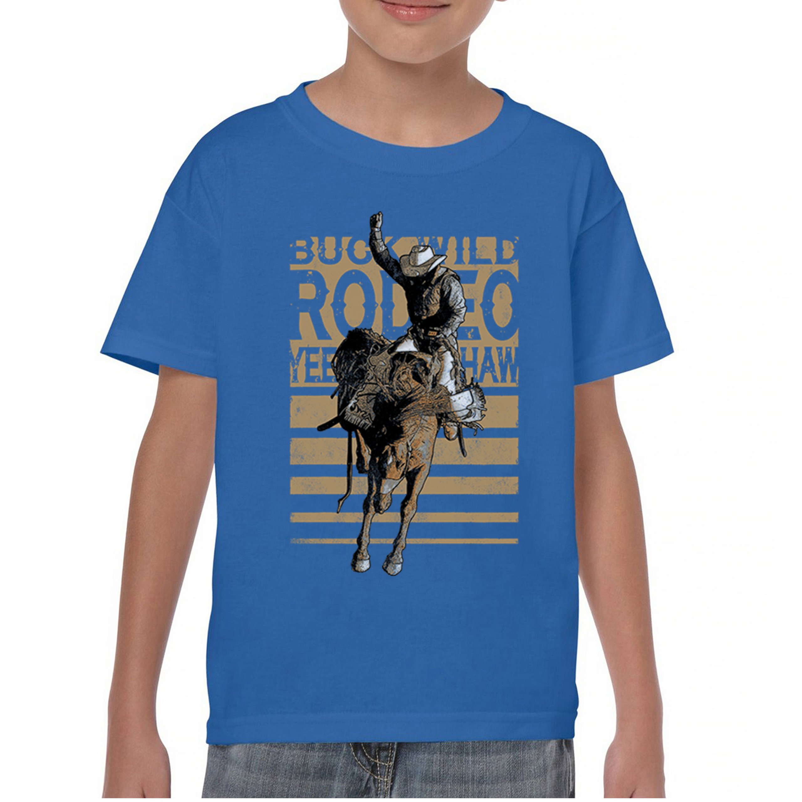 Bronc Riding Cowboy Rodeo Youth T-shirt Western Horseback Rider Kids - Picture 37 of 50