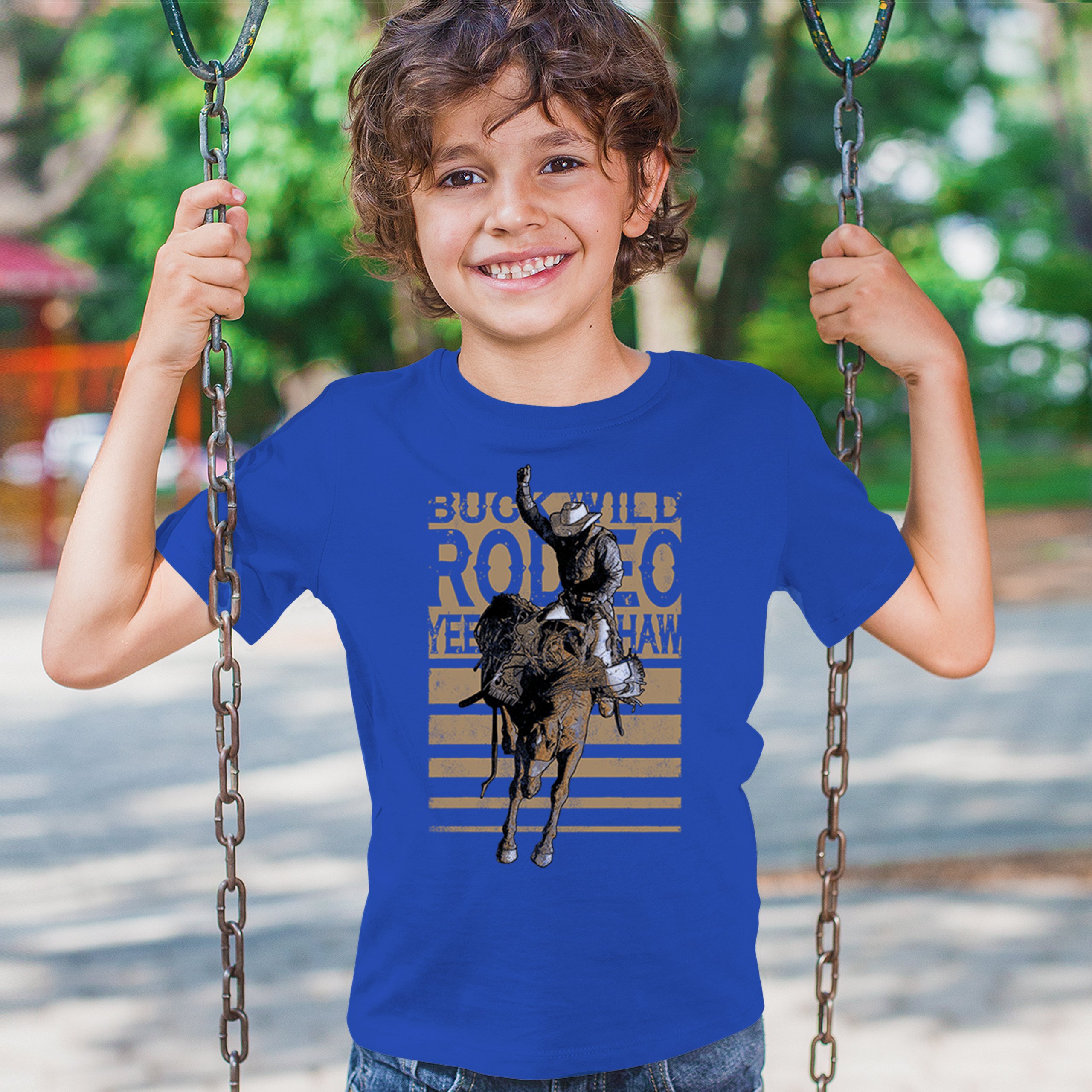 Bronc Riding Cowboy Rodeo Youth T-shirt Western Horseback Rider Kids - Picture 40 of 50