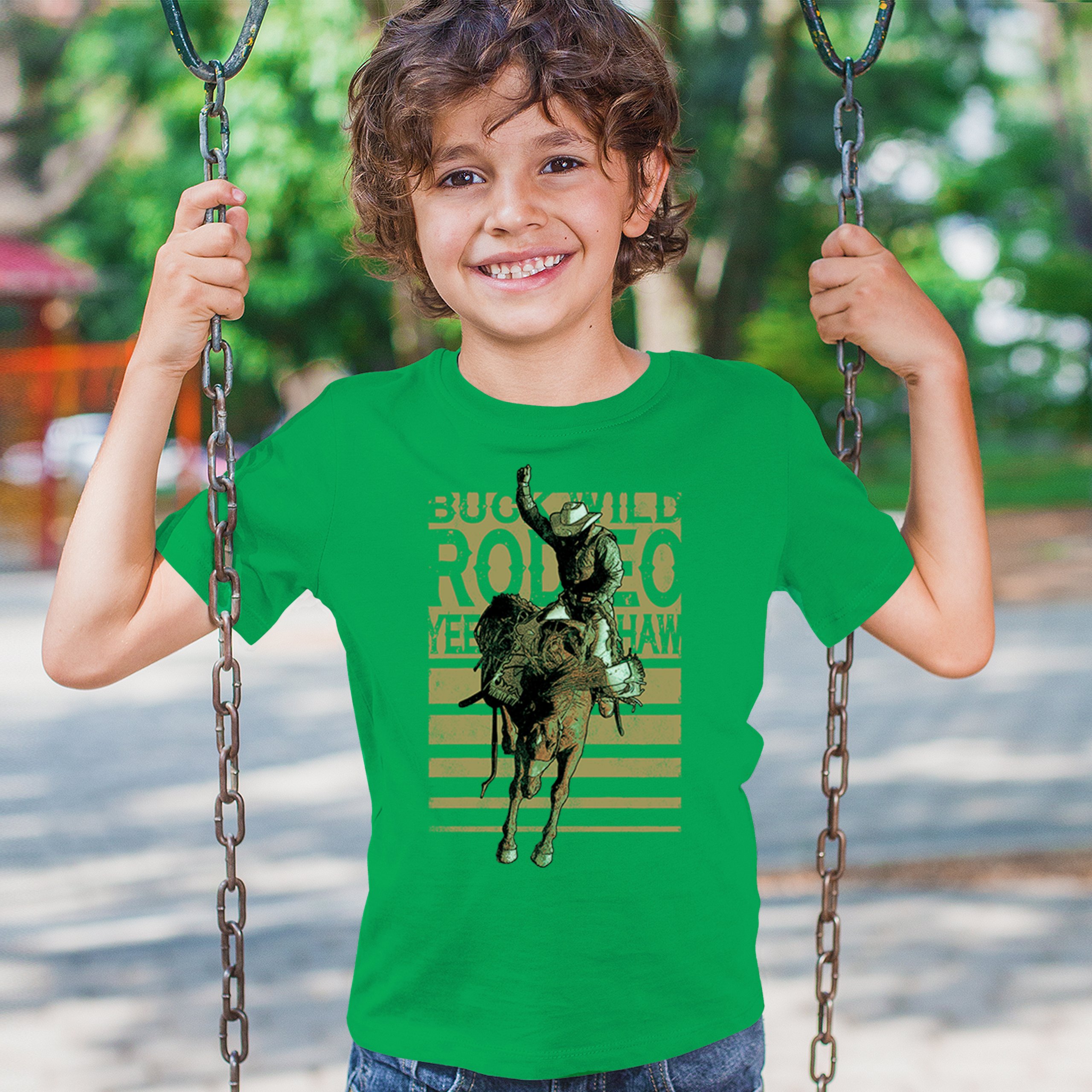 Bronc Riding Cowboy Rodeo Youth T-shirt Western Horseback Rider Kids - Picture 33 of 50