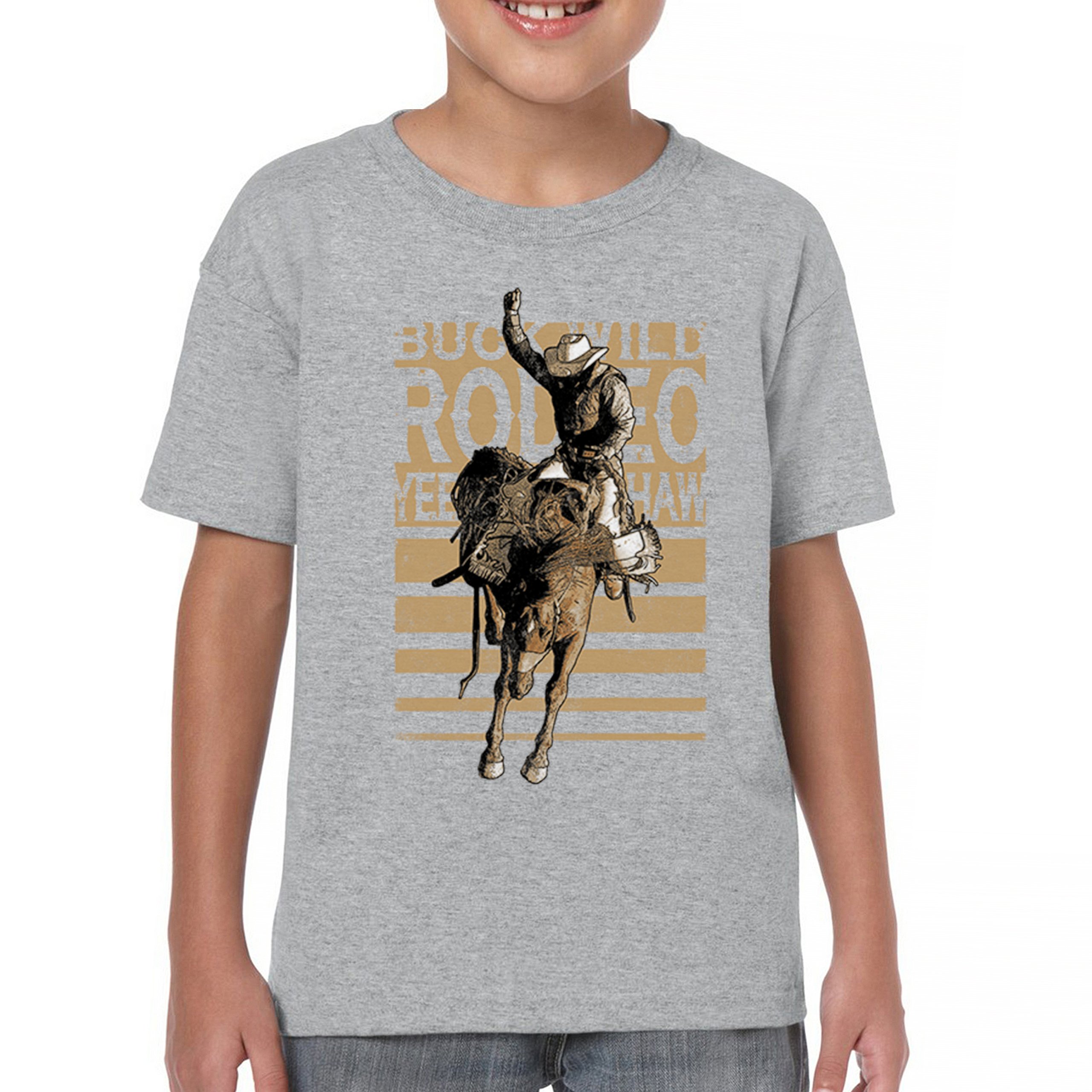 Bronc Riding Cowboy Rodeo Youth T-shirt Western Horseback Rider Kids - Picture 9 of 50
