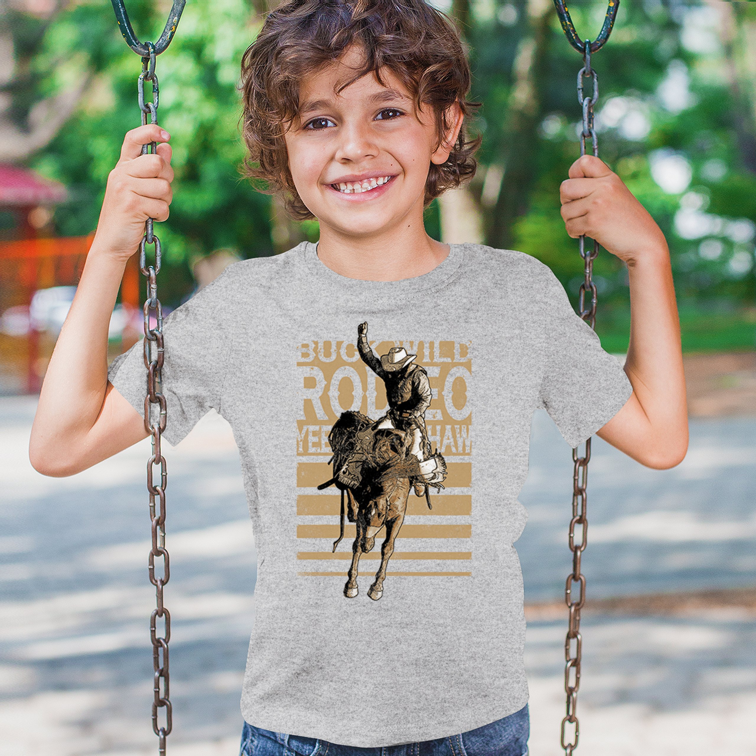 Bronc Riding Cowboy Rodeo Youth T-shirt Western Horseback Rider Kids - Picture 12 of 50