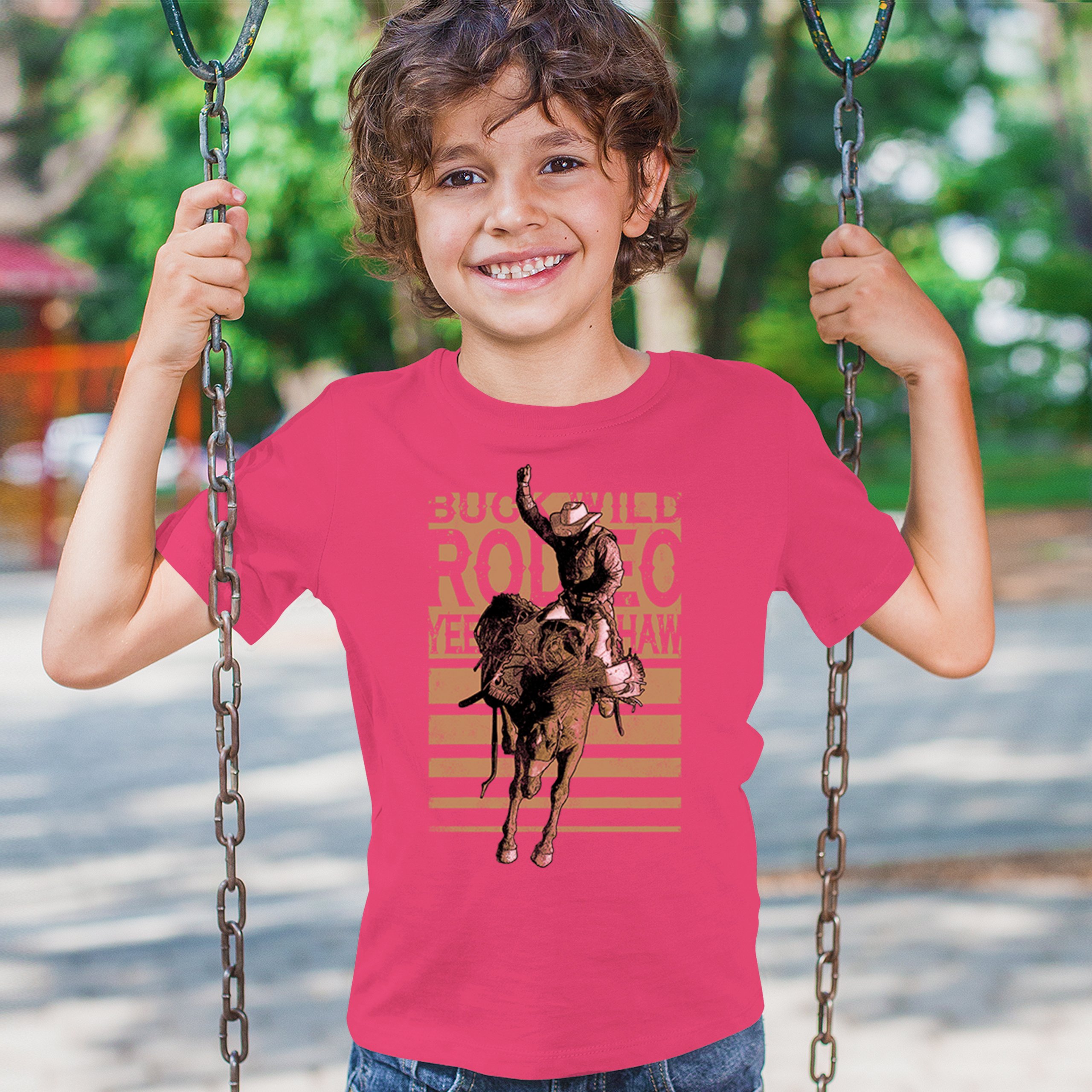 Bronc Riding Cowboy Rodeo Youth T-shirt Western Horseback Rider Kids - Picture 47 of 50