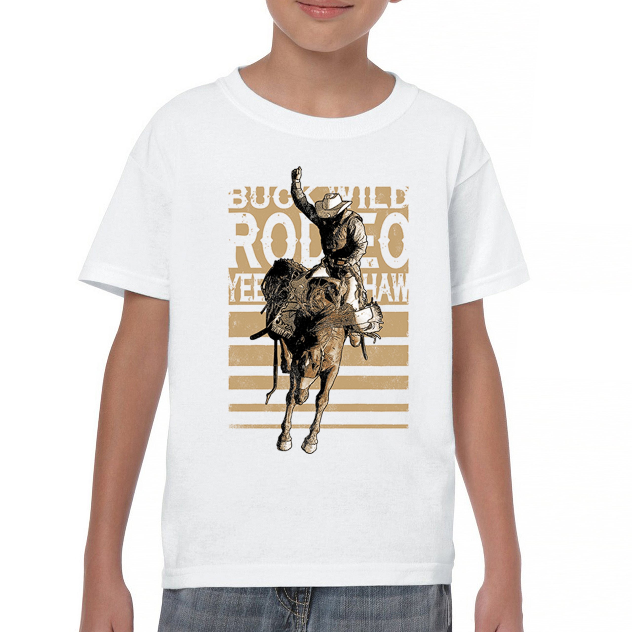 Bronc Riding Cowboy Rodeo Youth T-shirt Western Horseback Rider Kids - Picture 23 of 50