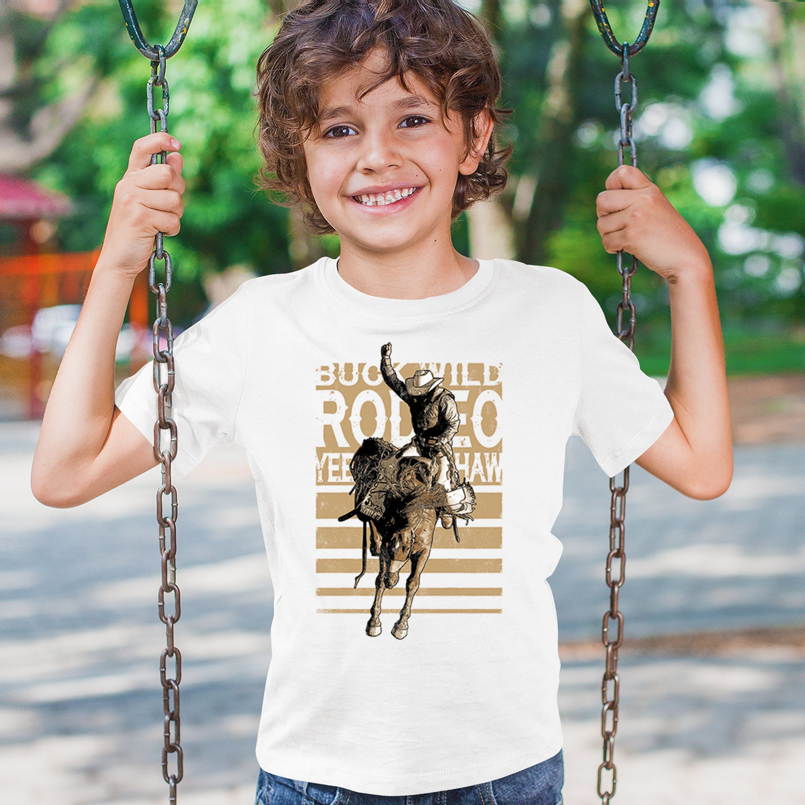 Bronc Riding Cowboy Rodeo Youth T-shirt Western Horseback Rider Kids - Picture 26 of 50