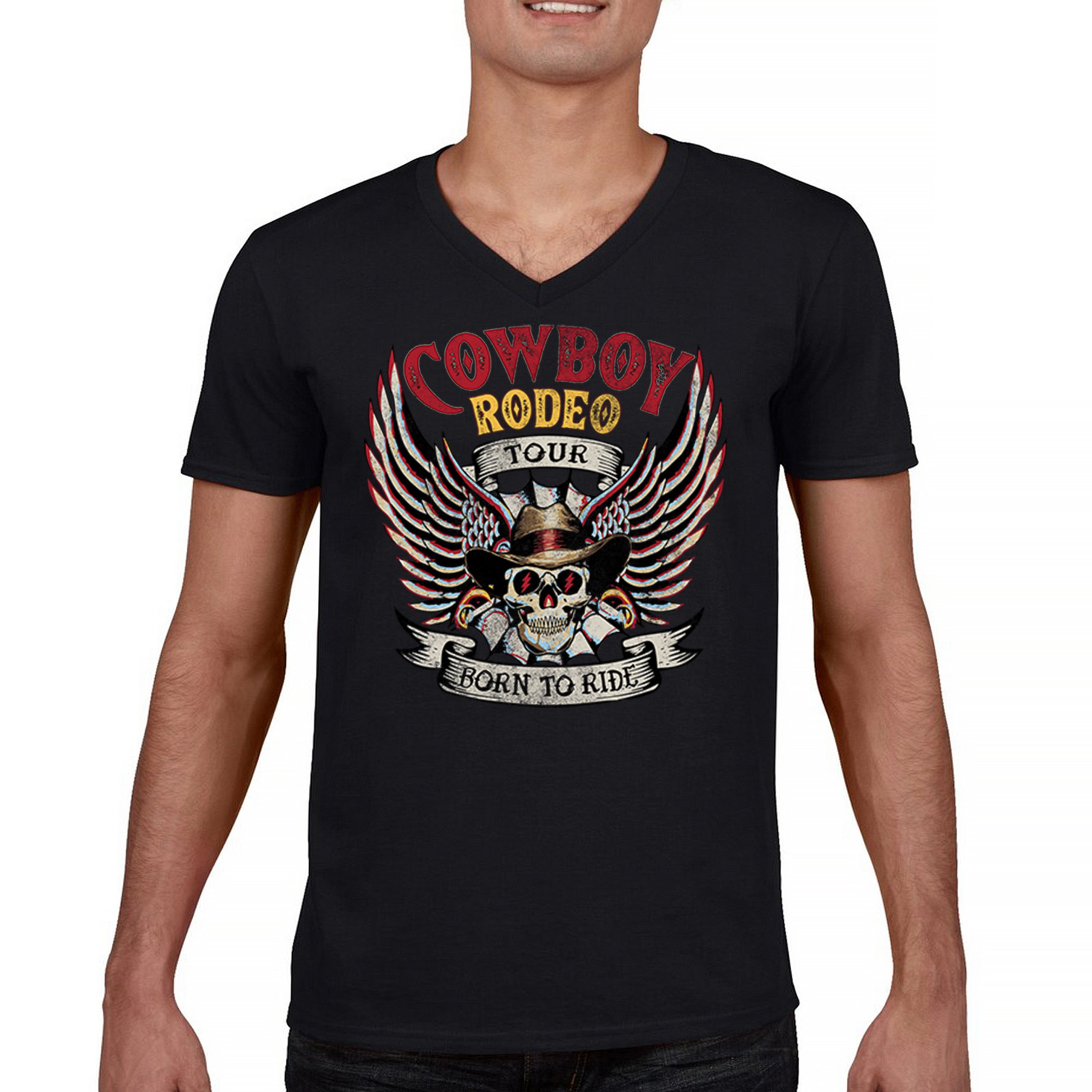 ALTRA T shirt Cowboy Rodeo Tour uomo scollo a V nata per cavalcare biker teschio vita di campagna
