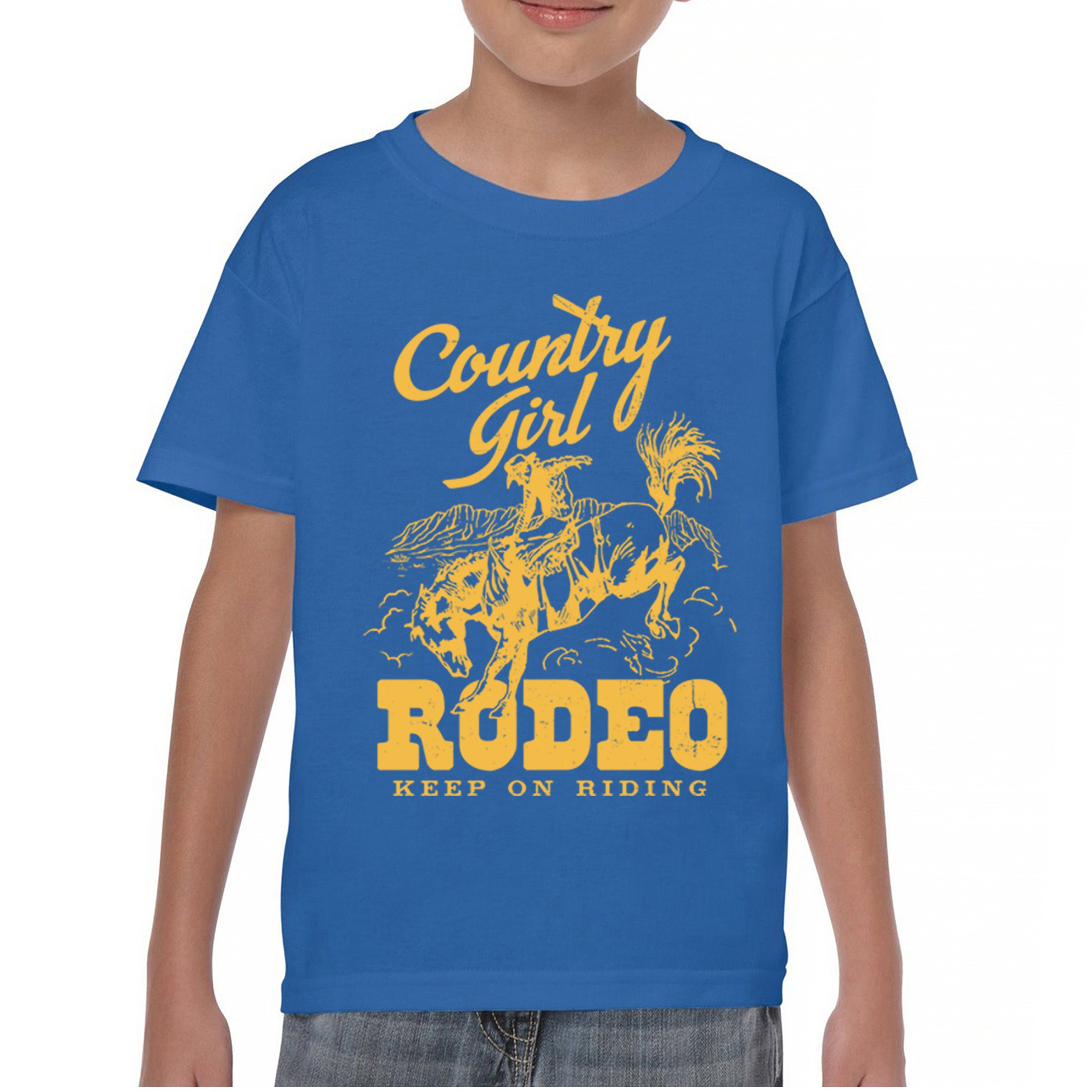 Country Girl Rodeo Youth T-shirt Keep On Riding Western Cowgirl Kids - Picture 37 of 50