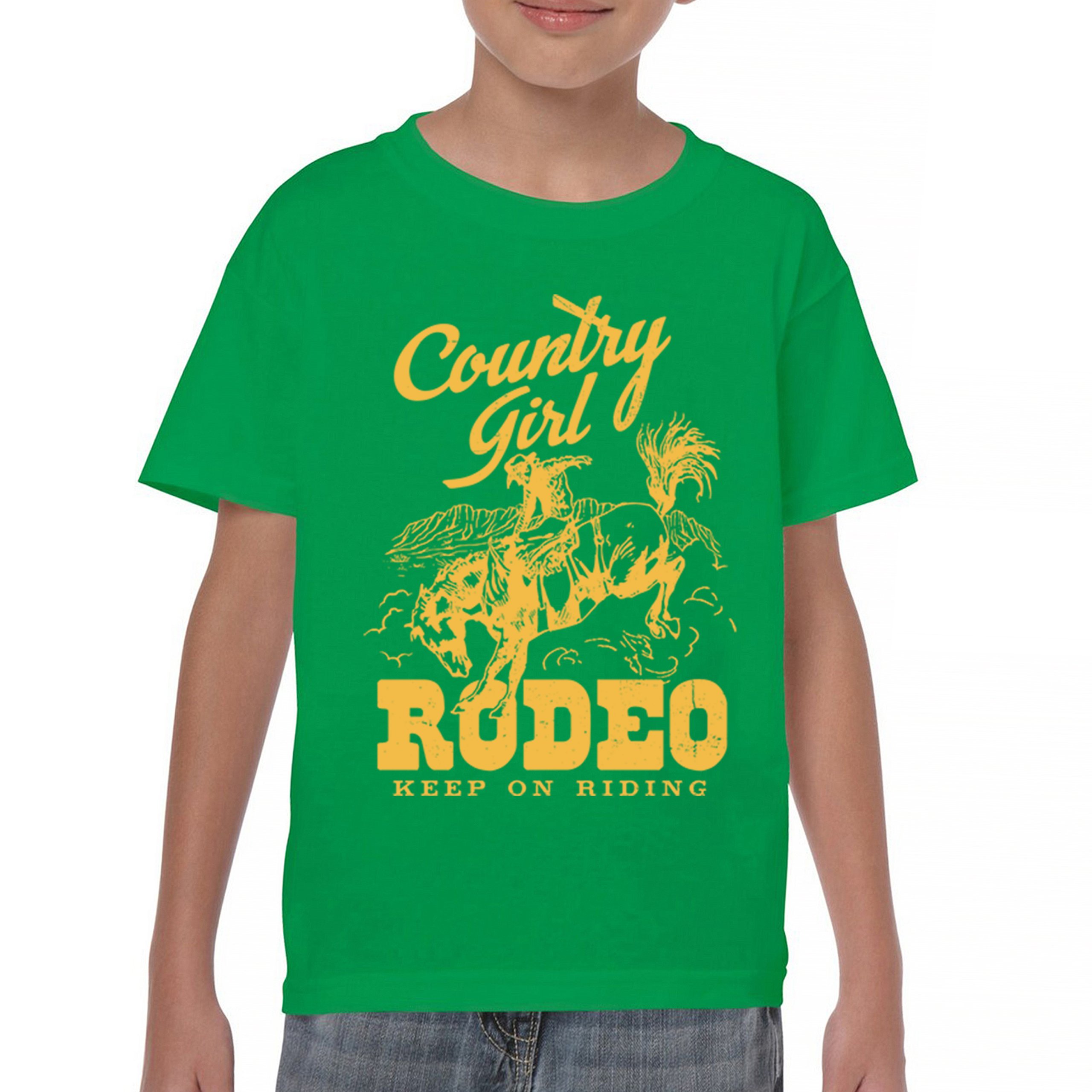 Country Girl Rodeo Youth T-shirt Keep On Riding Western Cowgirl Kids - Picture 30 of 50