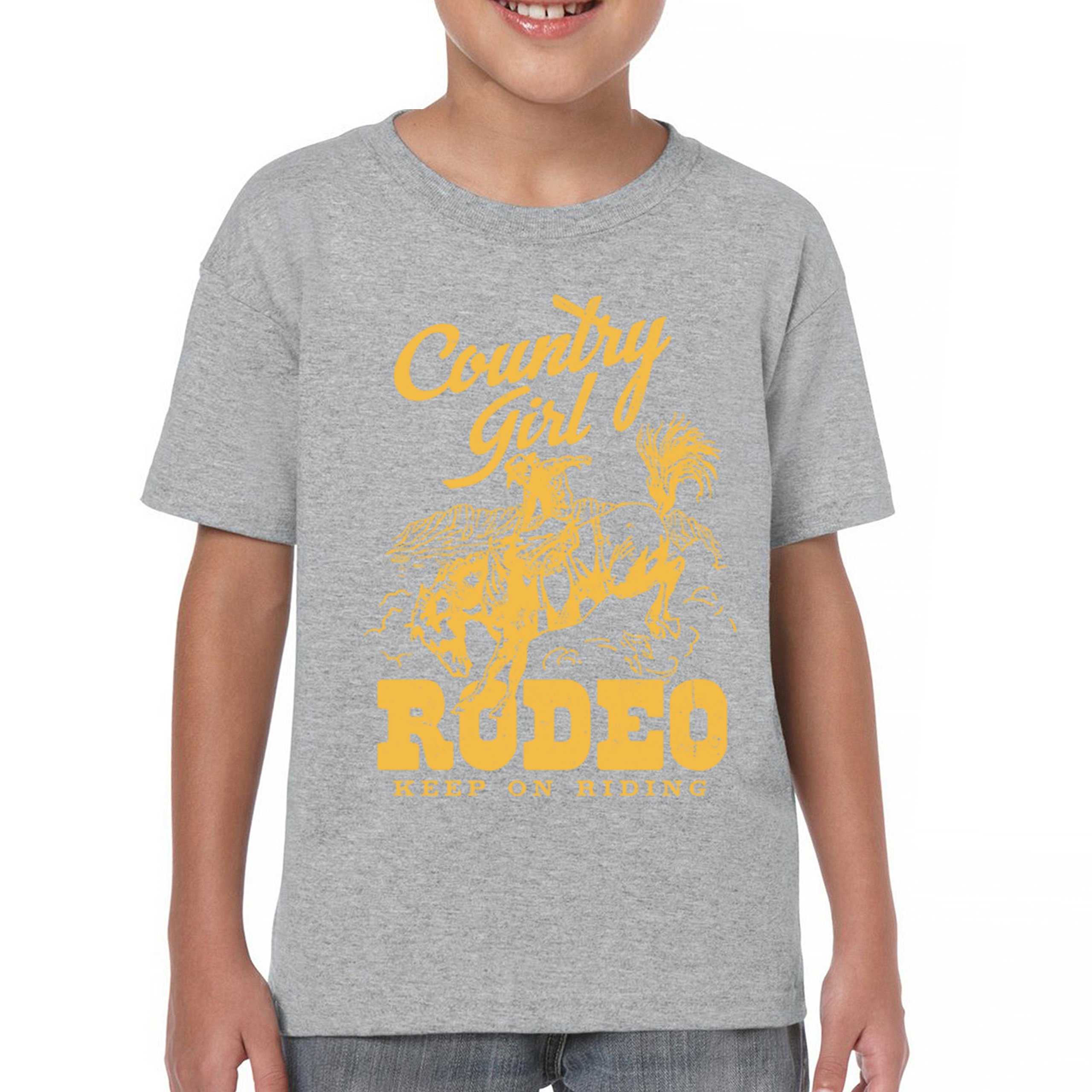 Country Girl Rodeo Youth T-shirt Keep On Riding Western Cowgirl Kids - Picture 9 of 50