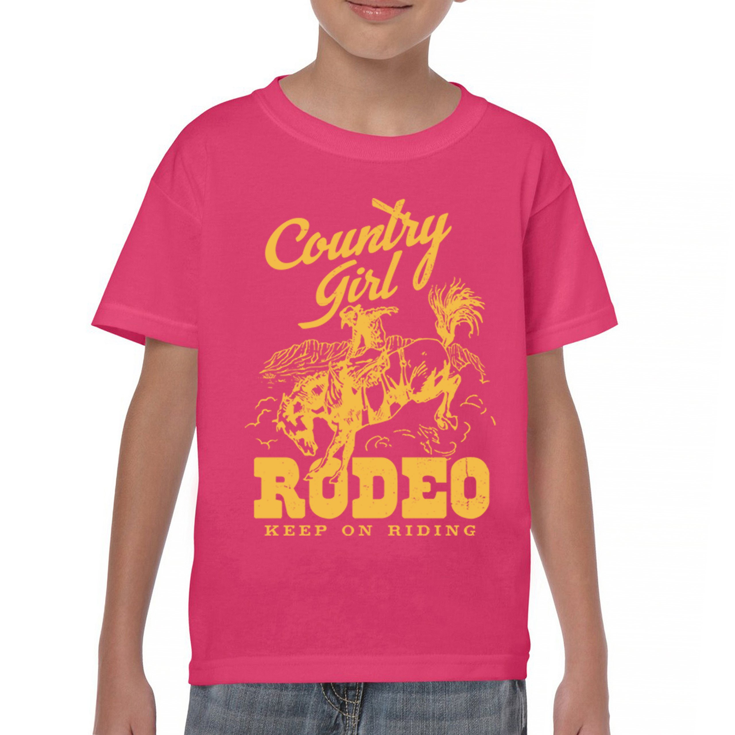 Country Girl Rodeo Youth T-shirt Keep On Riding Western Cowgirl Kids - Picture 44 of 50