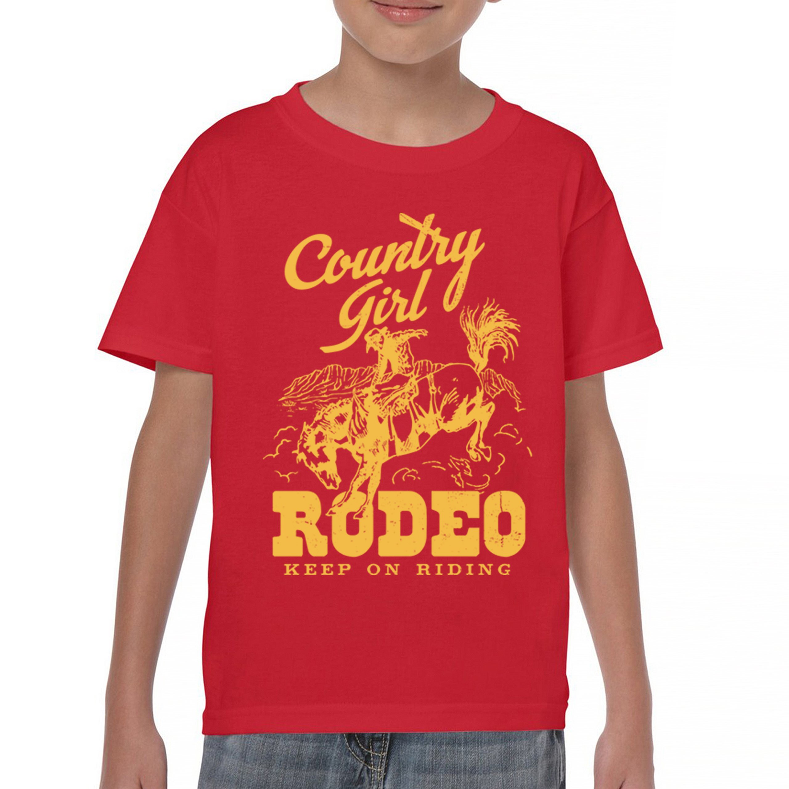 Country Girl Rodeo Youth T-shirt Keep On Riding Western Cowgirl Kids - Picture 16 of 50