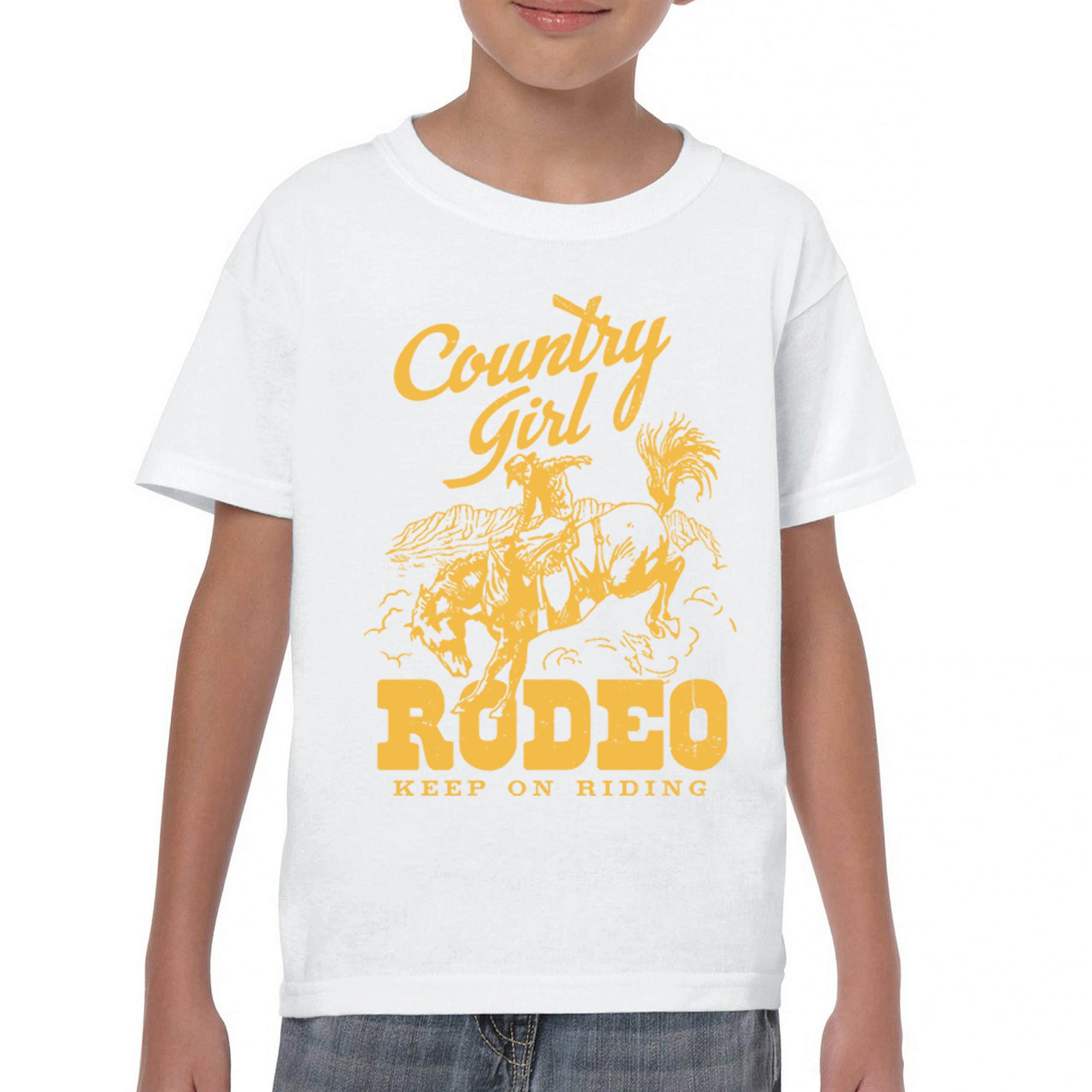 Country Girl Rodeo Youth T-shirt Keep On Riding Western Cowgirl Kids - Picture 23 of 50