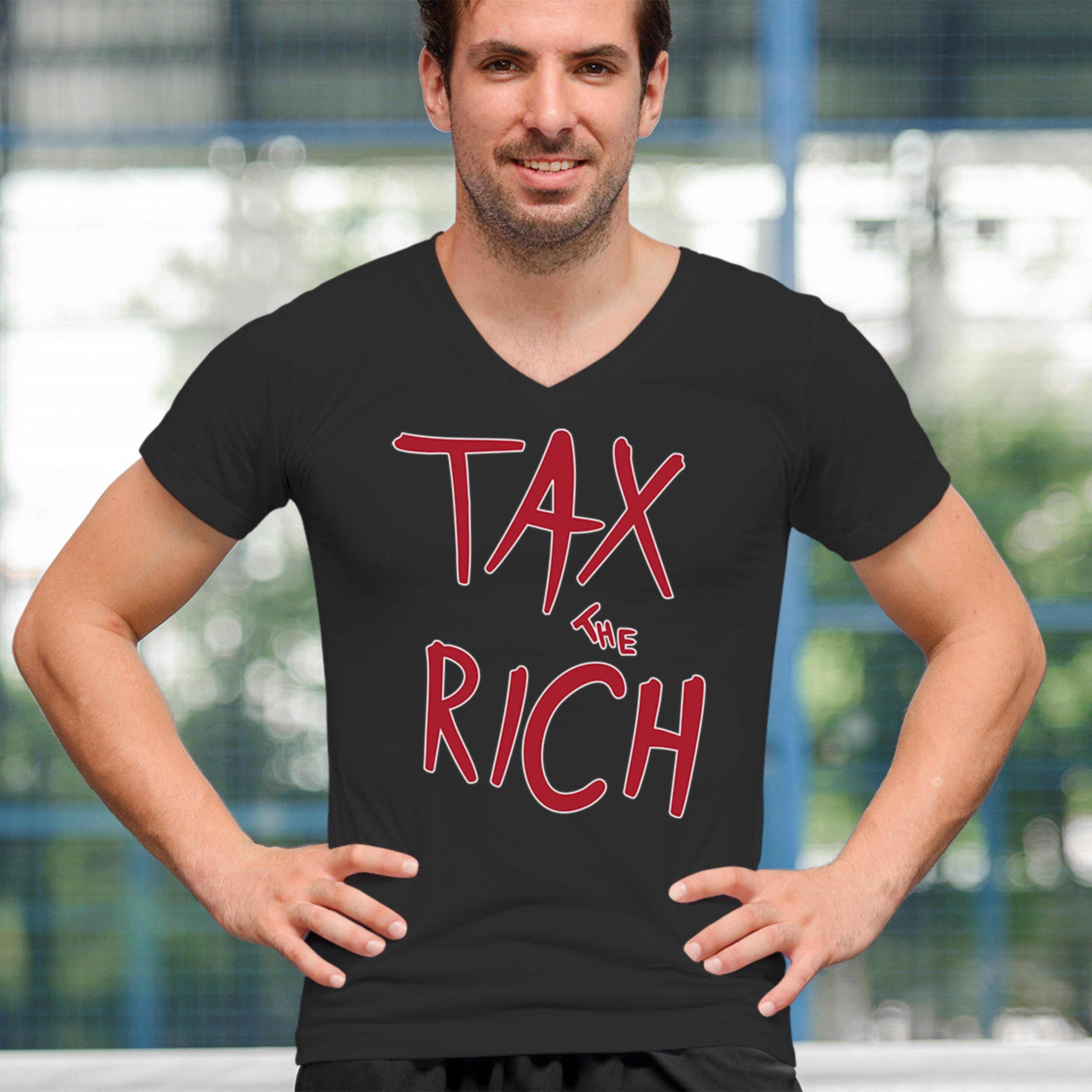 ALTRA T shirt uomo scollo a V Tax The Rich antitrump protesta liberale politica sociale