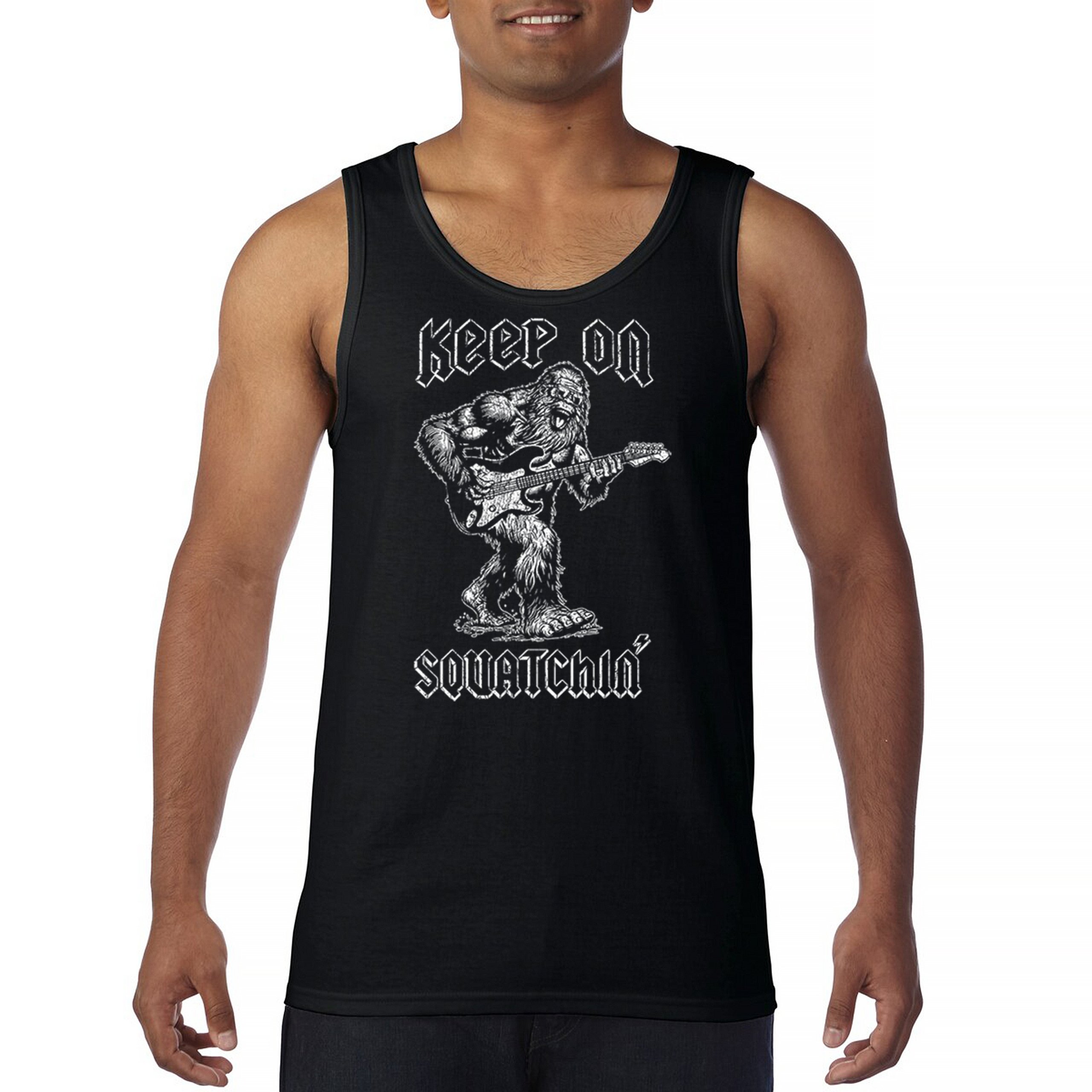 ALTRA Canotta Keep On Squatchin divertente Sasquatch Rock N Roll Bigfoot chitarra uomo top